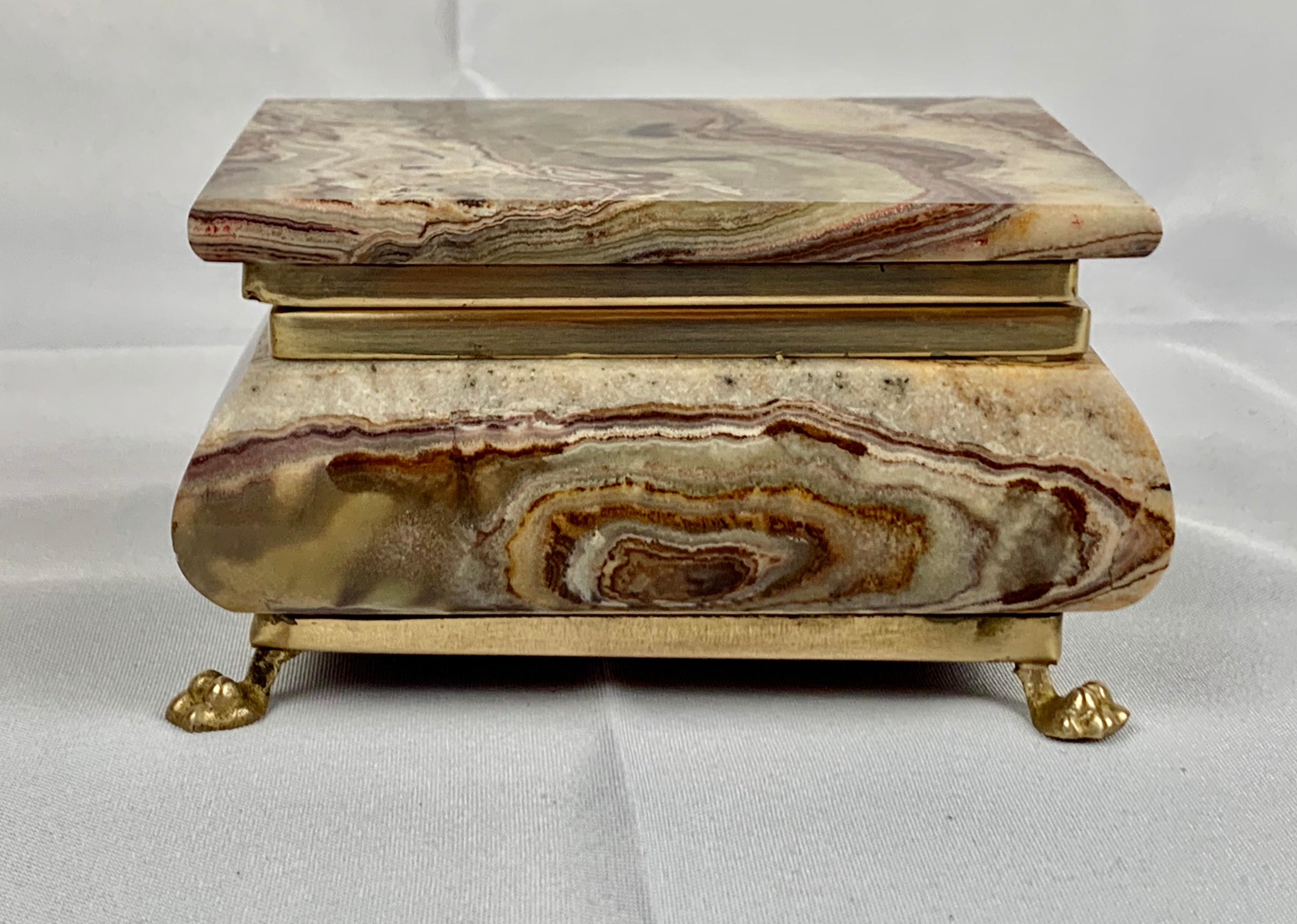 20th Century Onyx Box, Bombe Shaped Hinge Top with Lion's Paw Feet For Sale