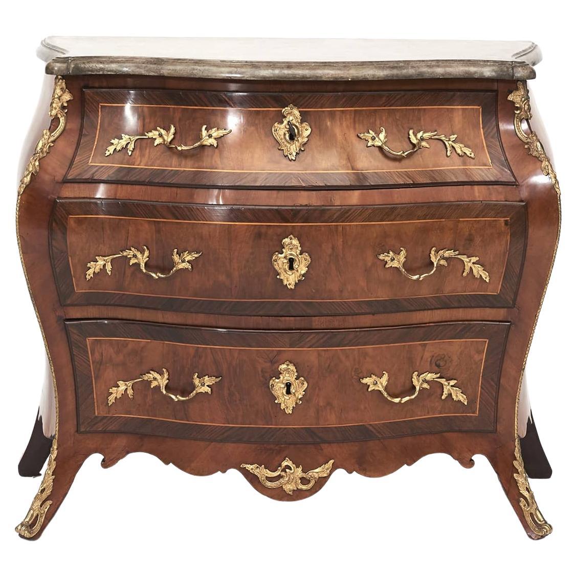 Bombé Shaped Swedish Rococo Chest Drawers with Øland Stone Top, 1760-1770