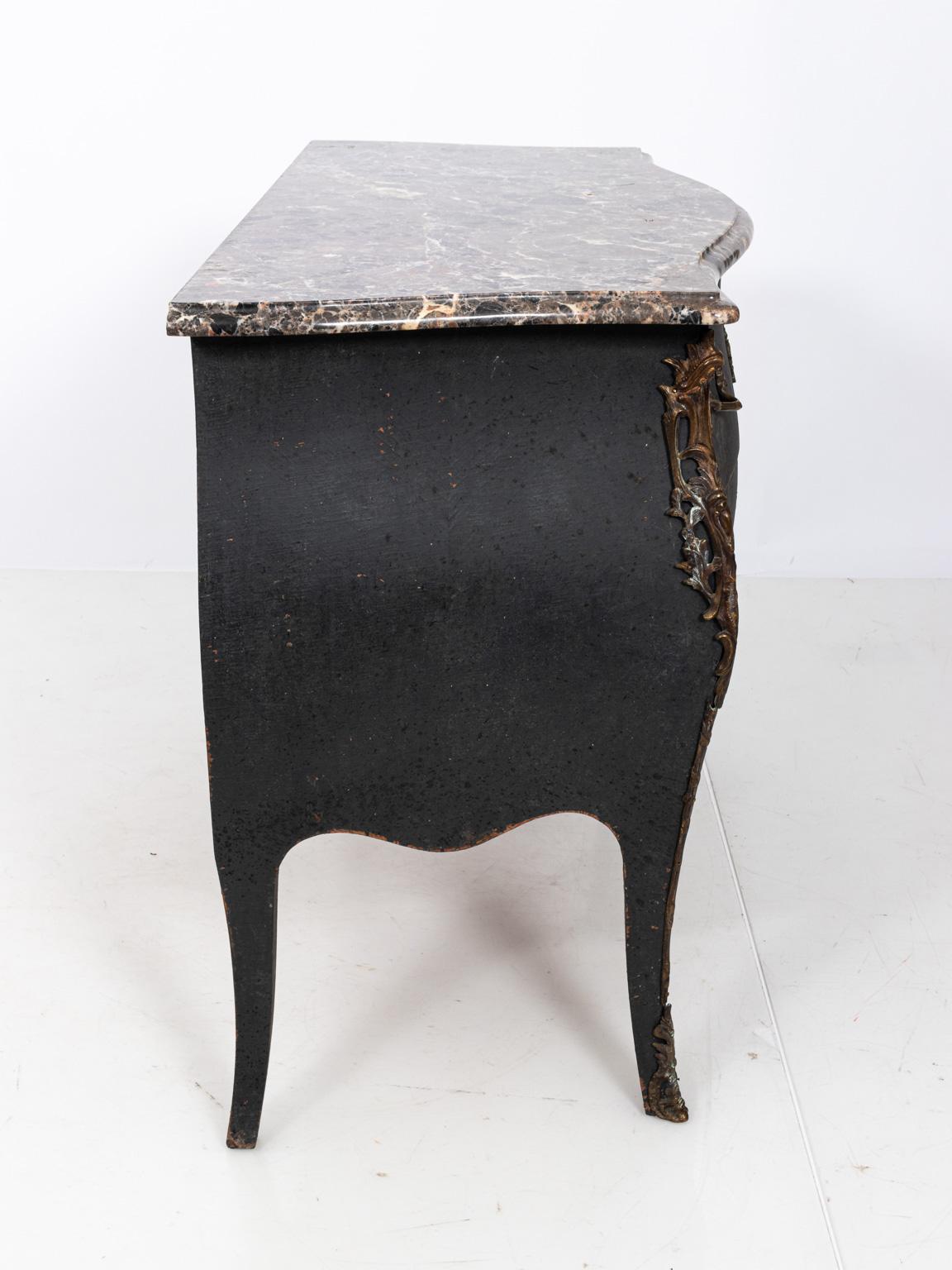 Metal Bombe Style Commode with Marble Top For Sale