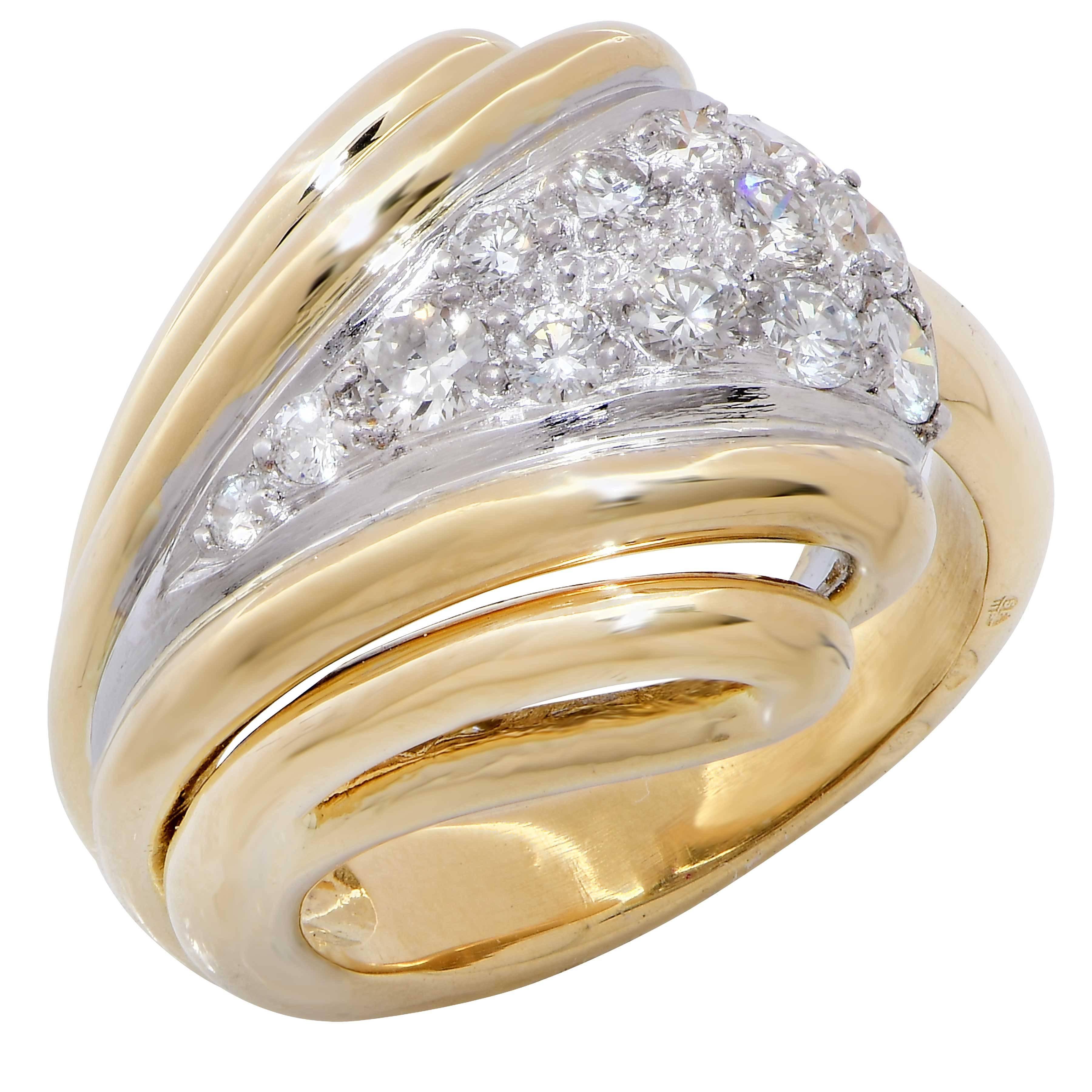 Modern Bombe Style Diamond 18 Karat Yellow Gold Ring For Sale