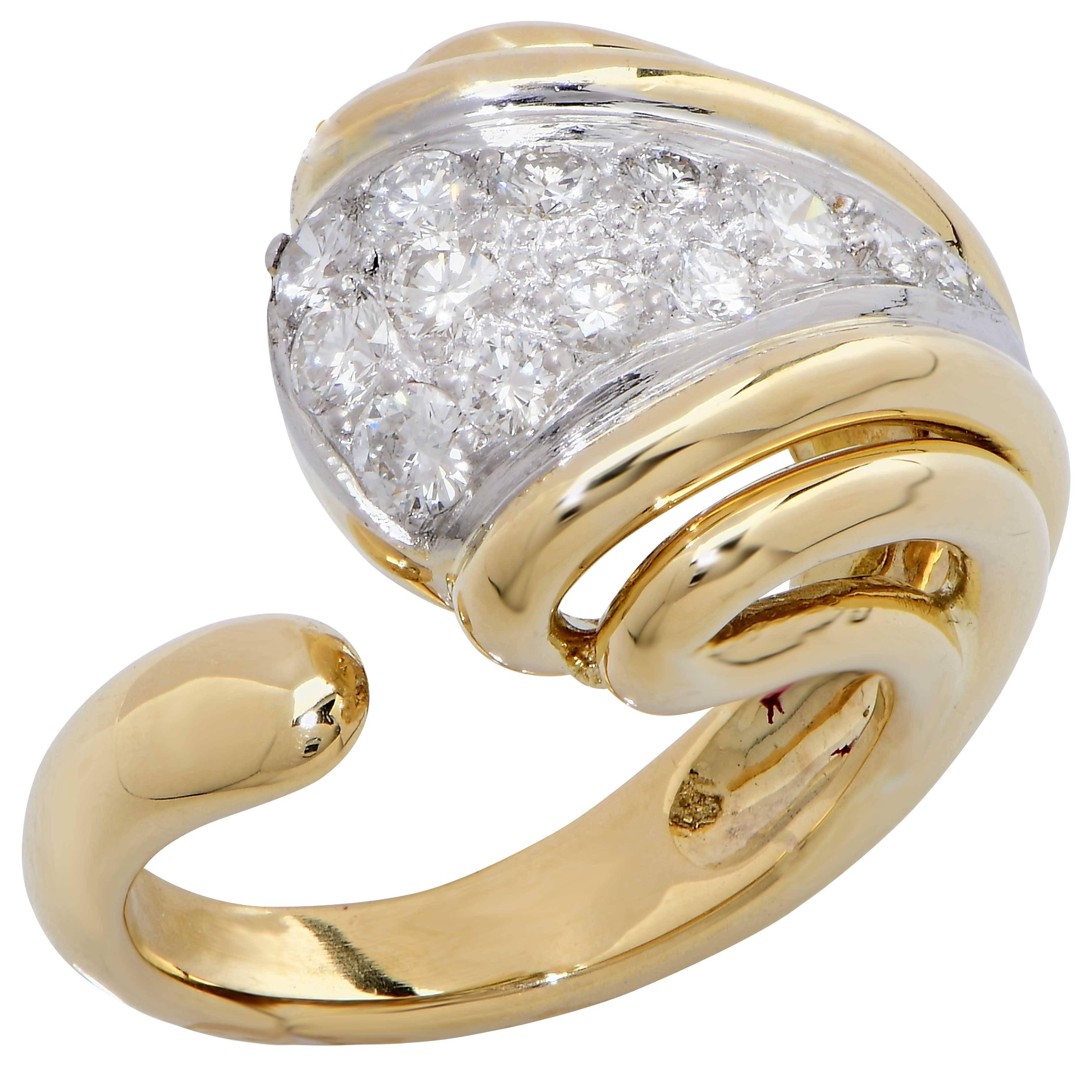 Round Cut Bombe Style Diamond 18 Karat Yellow Gold Ring For Sale