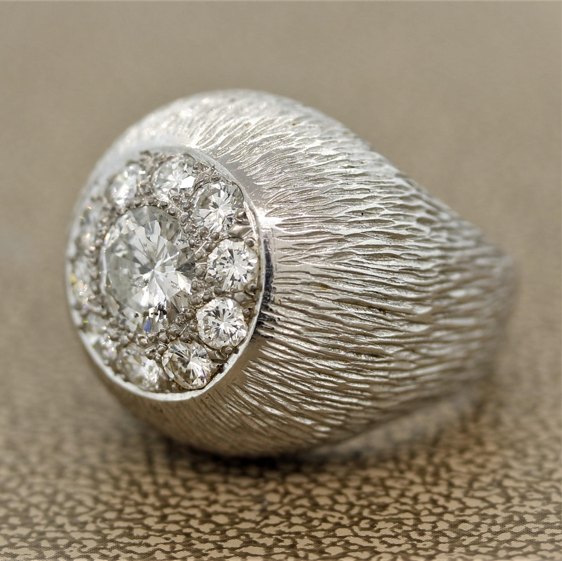 Round Cut Bombe Style Diamond Gold Dome Ring