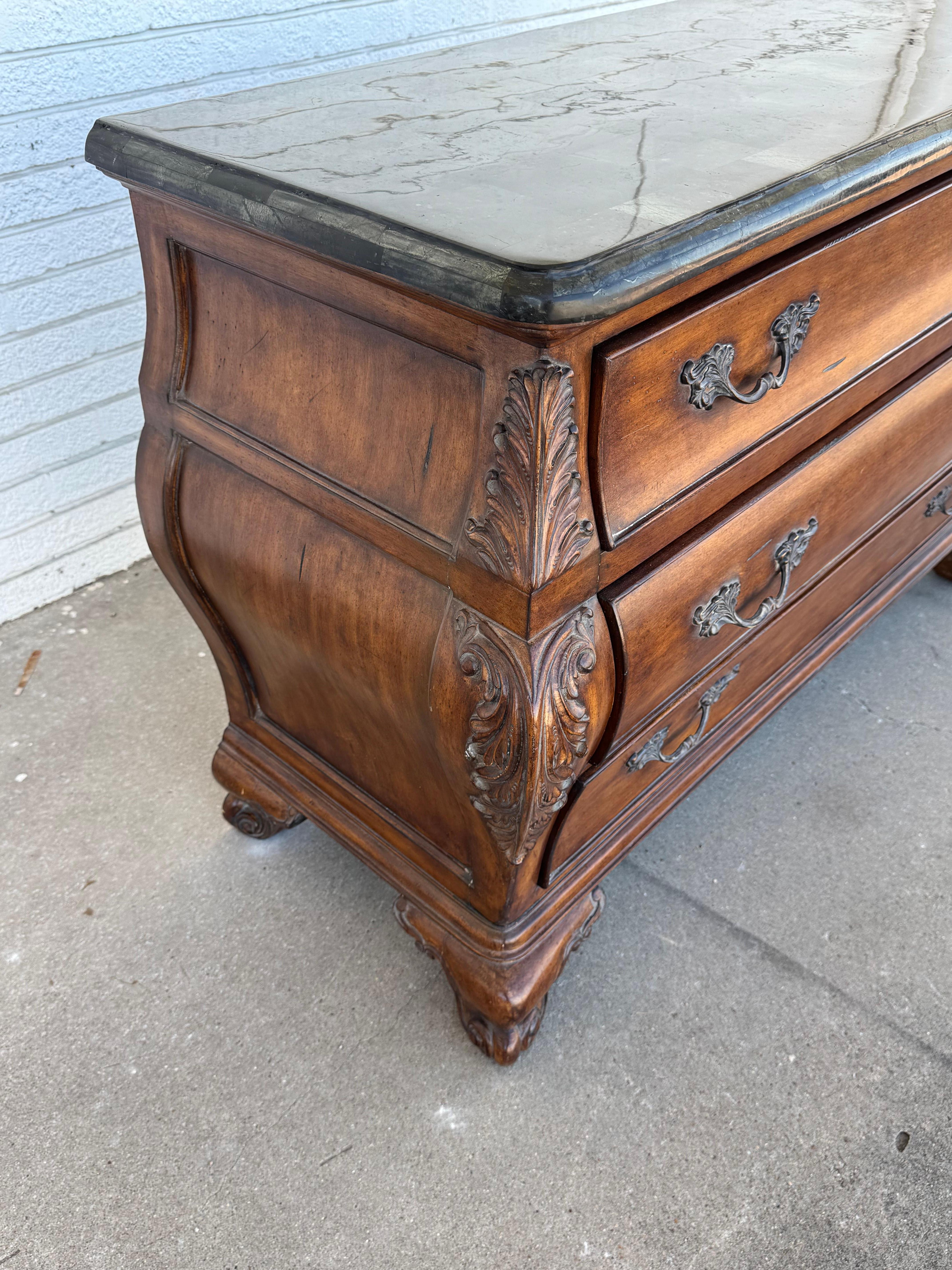 Philippine Bombe Style Walnut Chest with Pine Green Checkerboard Granite Top For Sale