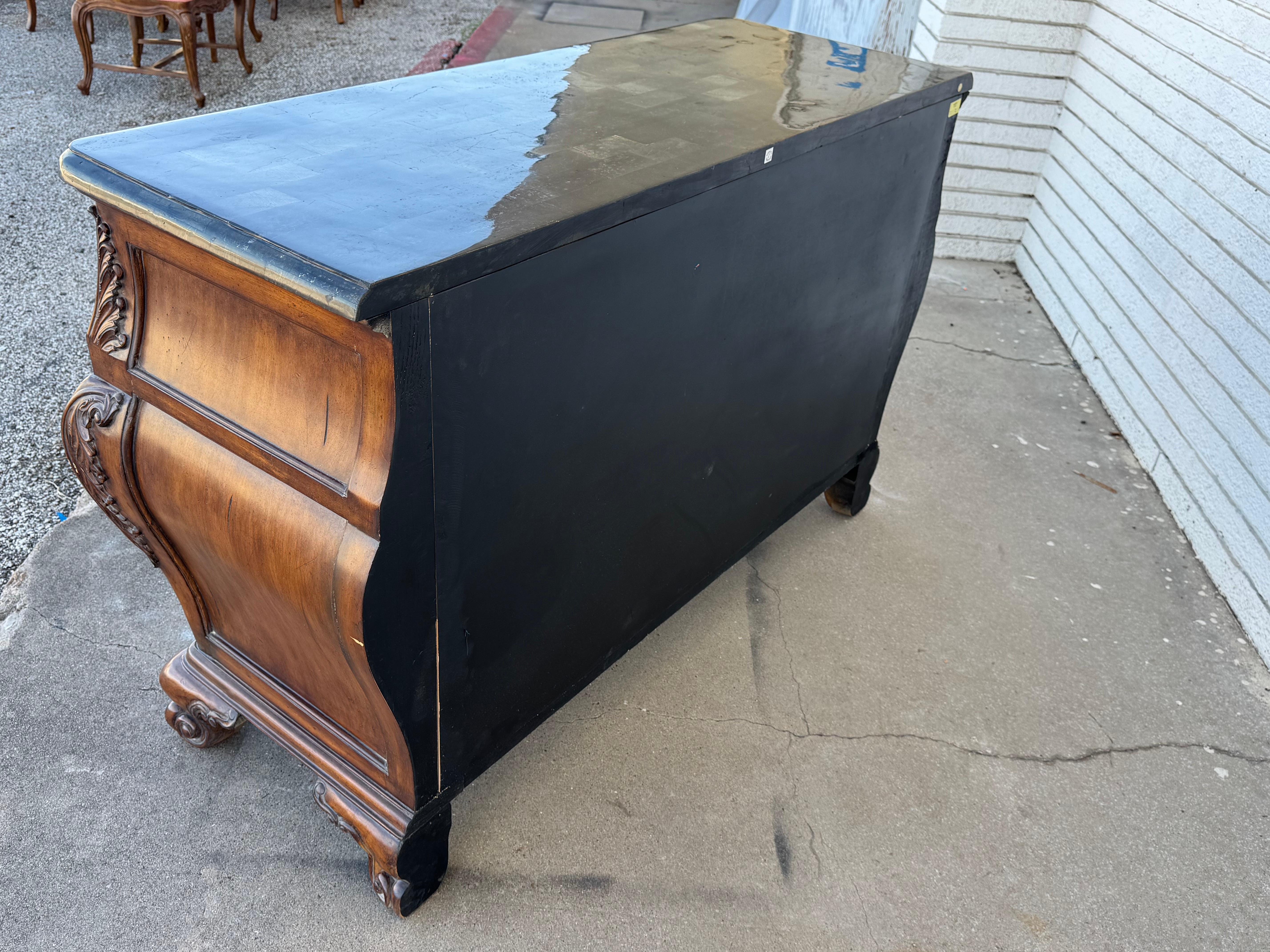 Bombe Style Walnut Chest with Pine Green Checkerboard Granite Top For Sale 3
