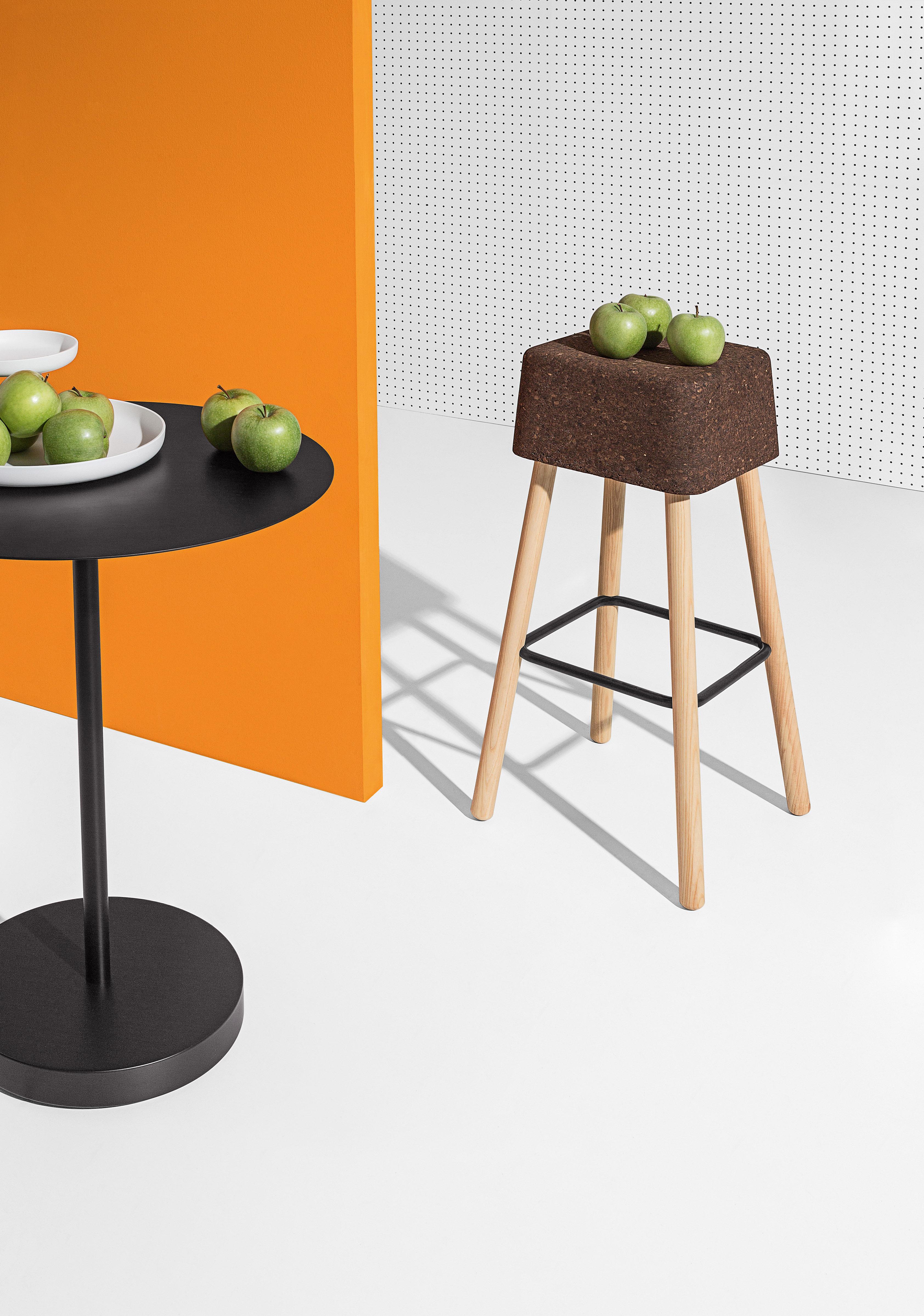 Contemporary Bombetta Cube Stool Set, with Ash Legs and Dark Cork Seat by Discipline Lab