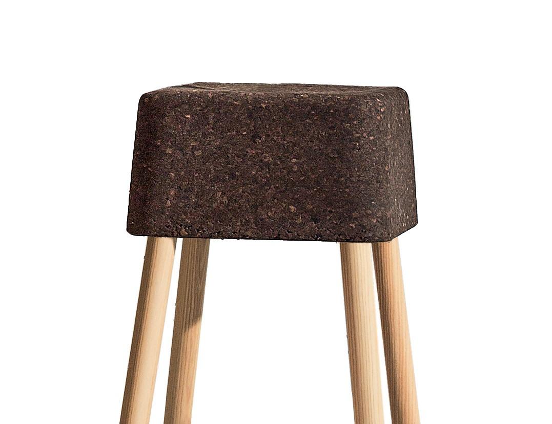 Italian Bombetta Stool Cube High, with Ash Legs and Dark Cork Seat by Discipline Lab For Sale