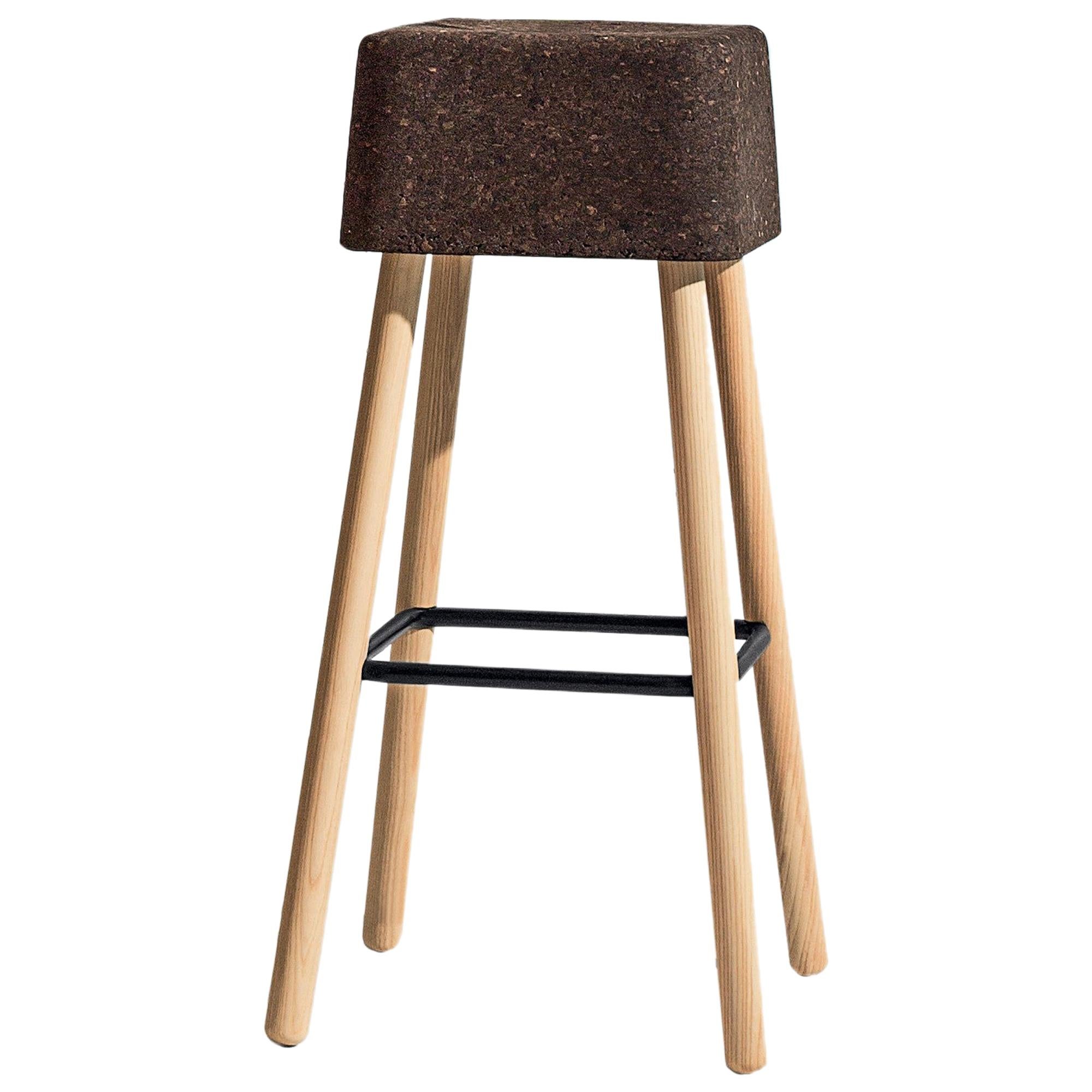 Bombetta Stool Cube High, with Ash Legs and Dark Cork Seat by Discipline Lab For Sale