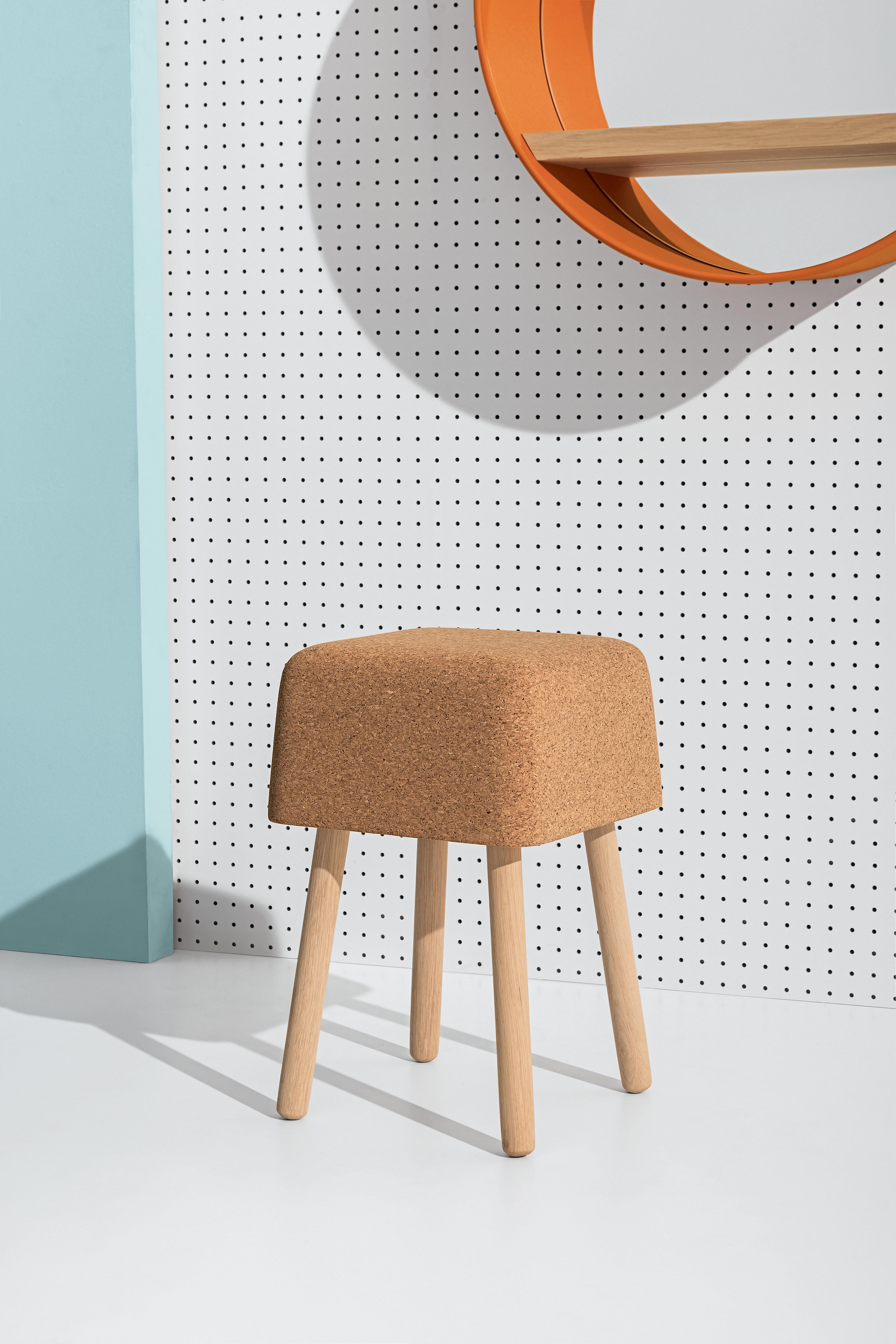 Italian Bombetta Stool Cube Low, with Ash Legs and Dark Cork Seat by Discipline Lab For Sale