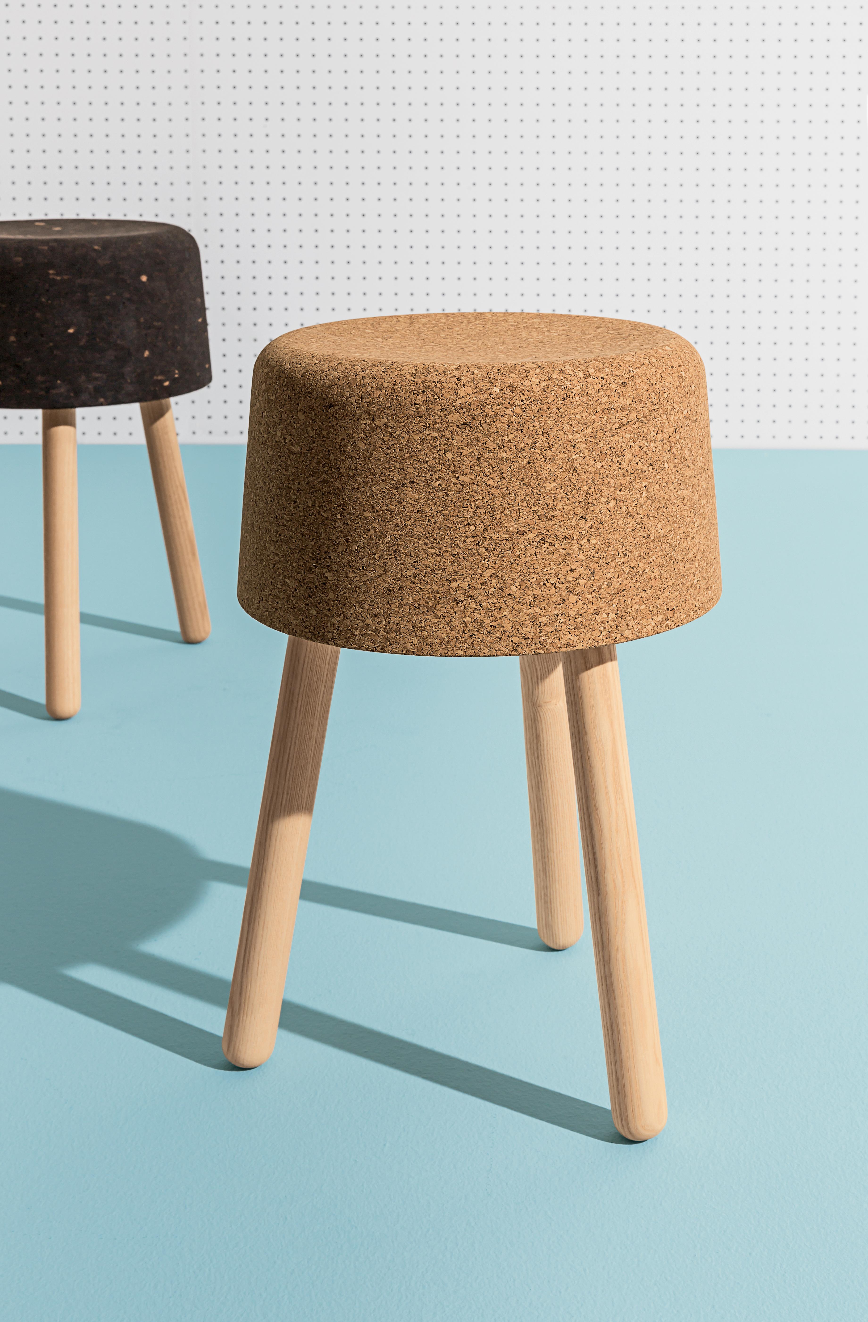 Contemporary Bombetta Stool High, with Ash Legs and Natural Cork Seat by Discipline Lab For Sale