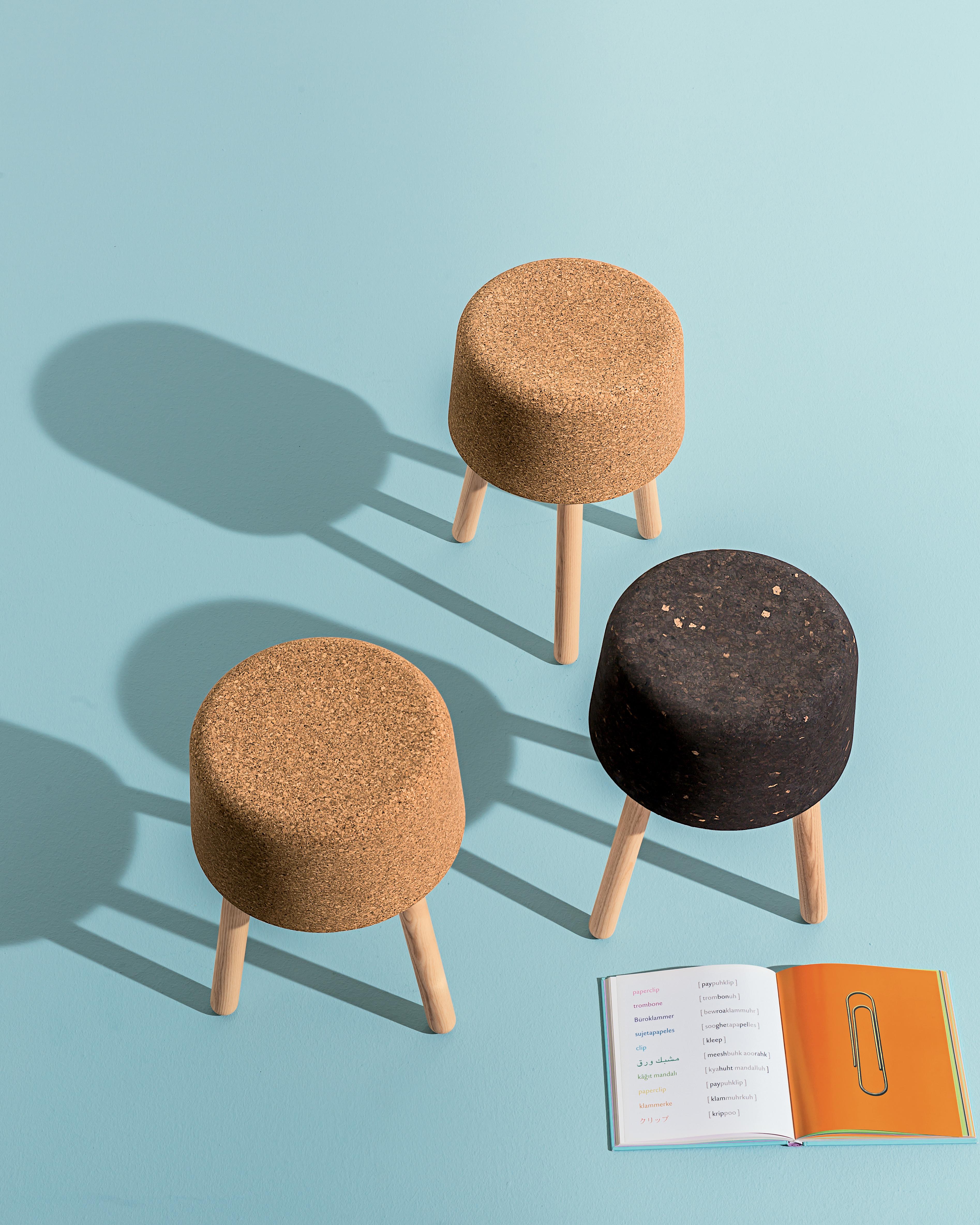 Stool with ash legs and seating in natural cork protected by natural oil. 

The Bombetta stool arises from the cork, natural and recyclable material par excellence. Bombetta then symbolizes the importance of sustainability in design: creating pieces