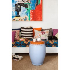 Bombo 2 Coffee Table & Stool in Enamelled Stoneware & Leather by Oscar Maschera