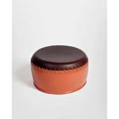 Bombo 3 Coffee Table & Stool in Enamelled Stoneware & Leather by Oscar Maschera