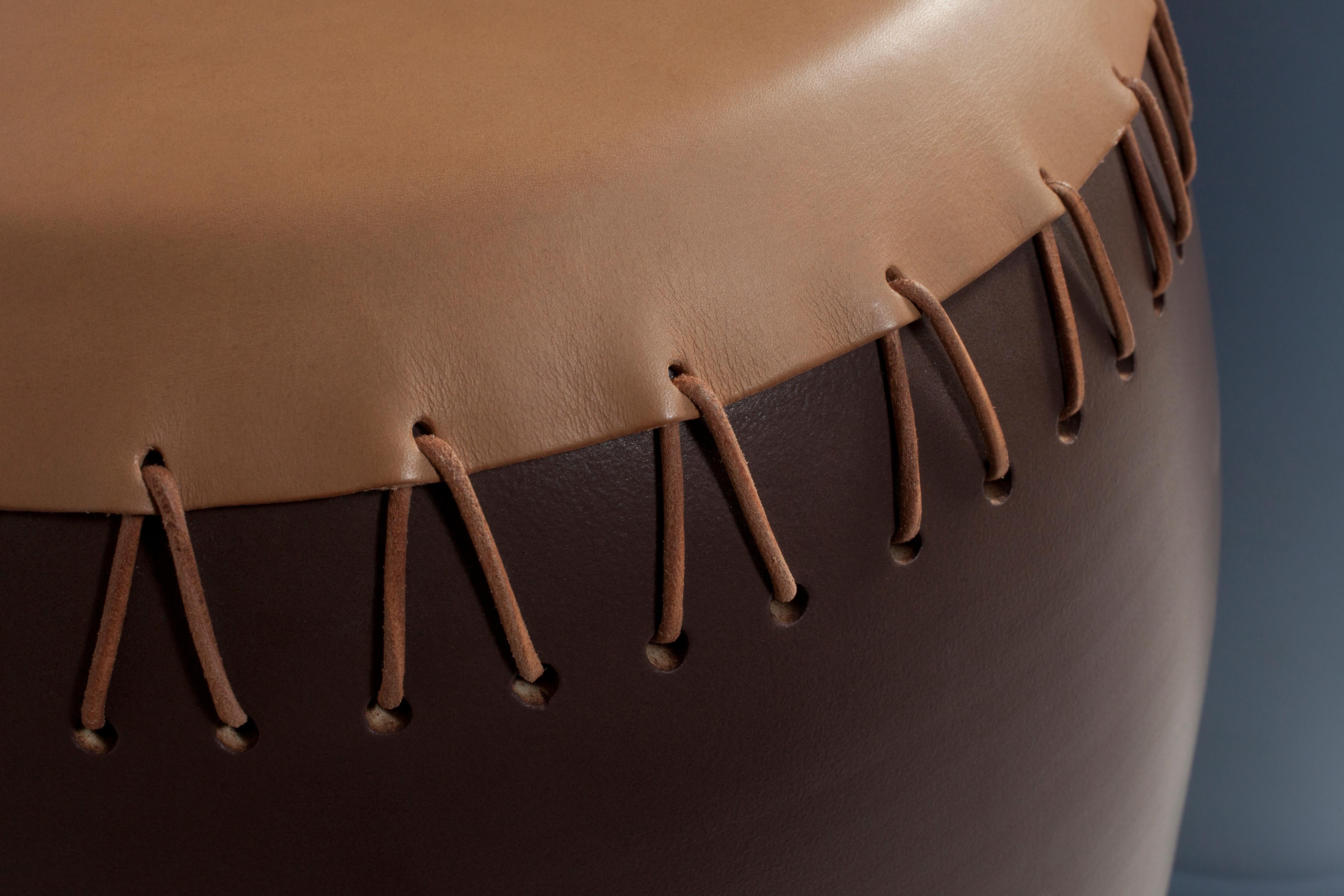Italian Bombo Leather Side Table by Nestor Perkal For Sale