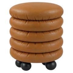 Pouf « BOMBS » en cuir véritable de Hermhaus, style « Mid-Century Modern »