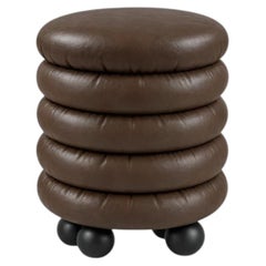 Pouf « BOMBS » en cuir véritable marron foncé par Hermhaus, style Mid-Century Modern