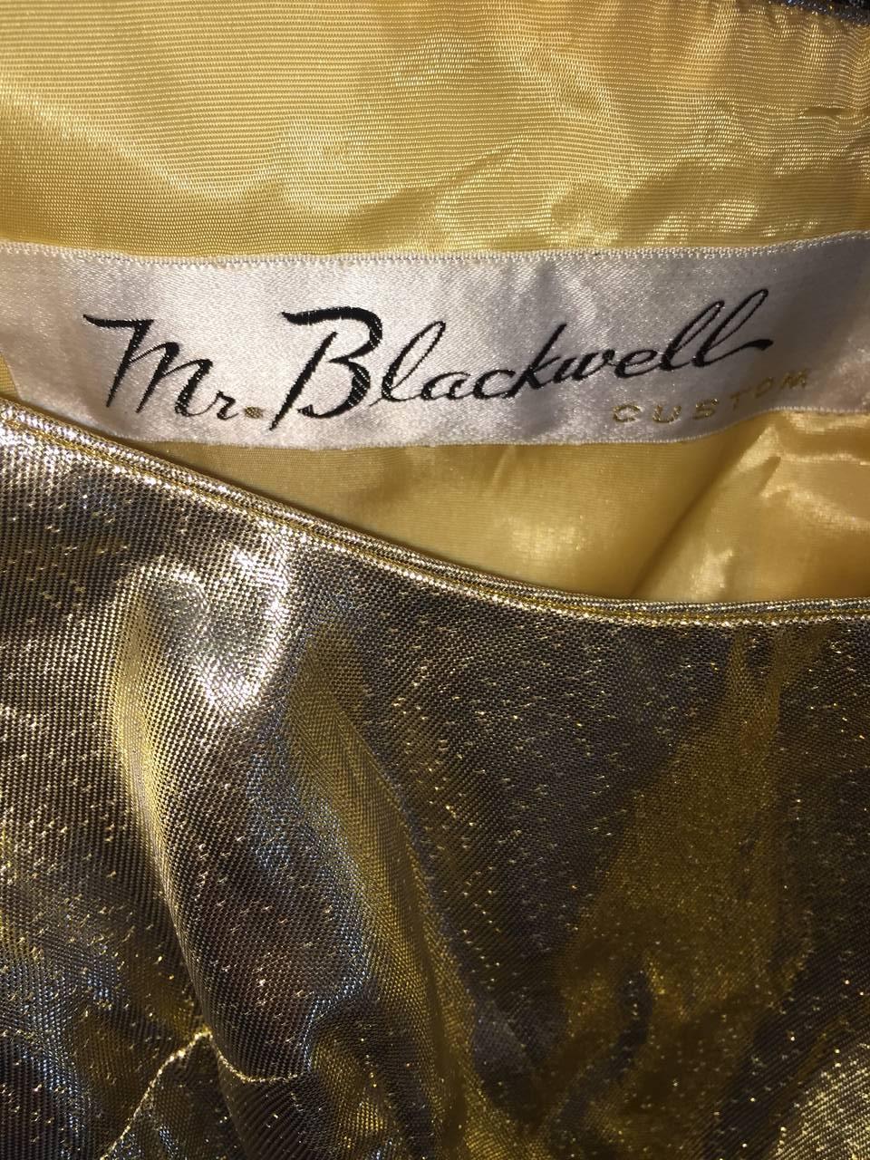 Women's Bombshell 1950s Mr Blackwell 50s Vintage Couture Gold Metallic Wiggle Dress Gown For Sale
