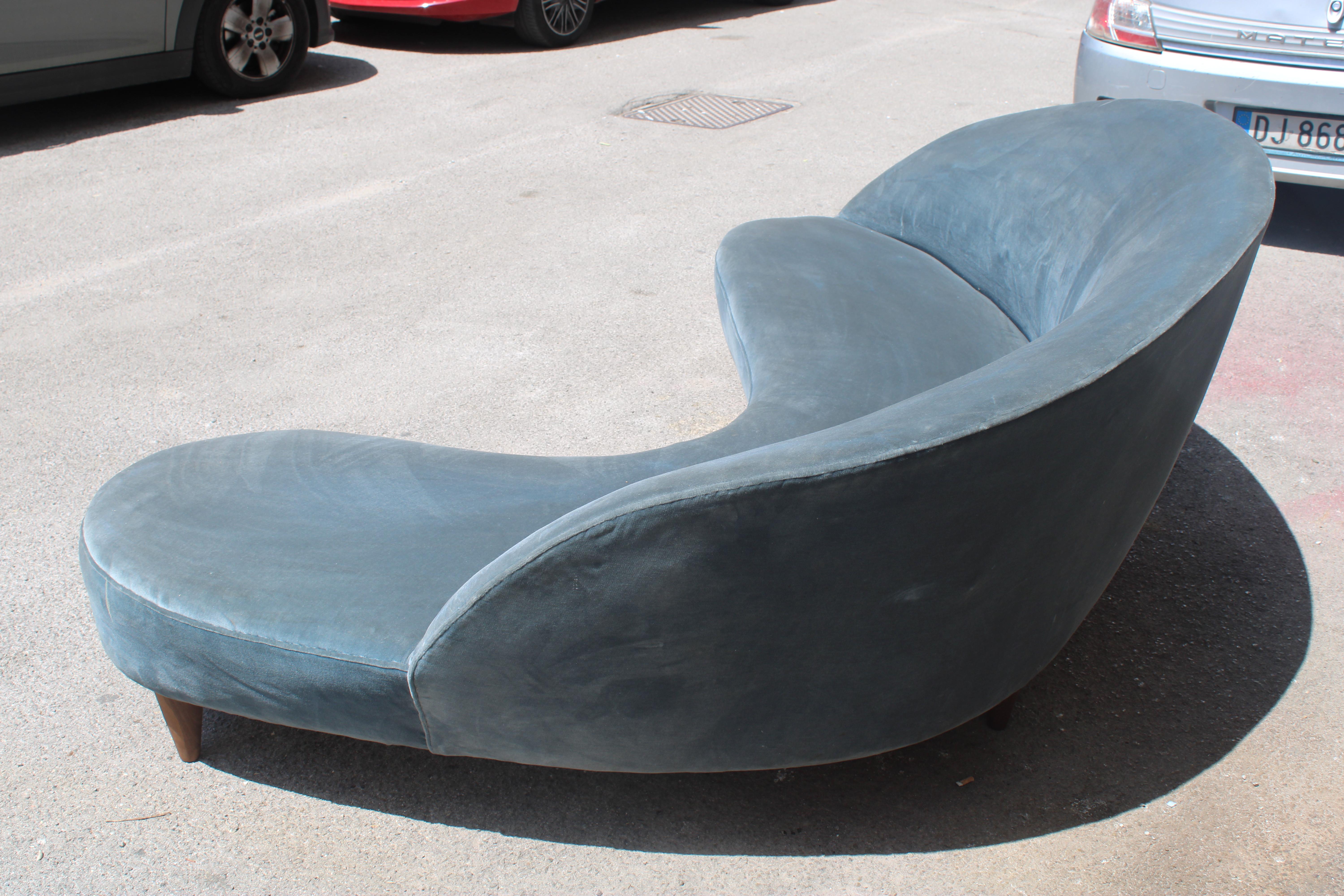 Bomerang Sofà Mid-century Italian Design Cesare Lacca 1950s Blu Velvet en vente 8