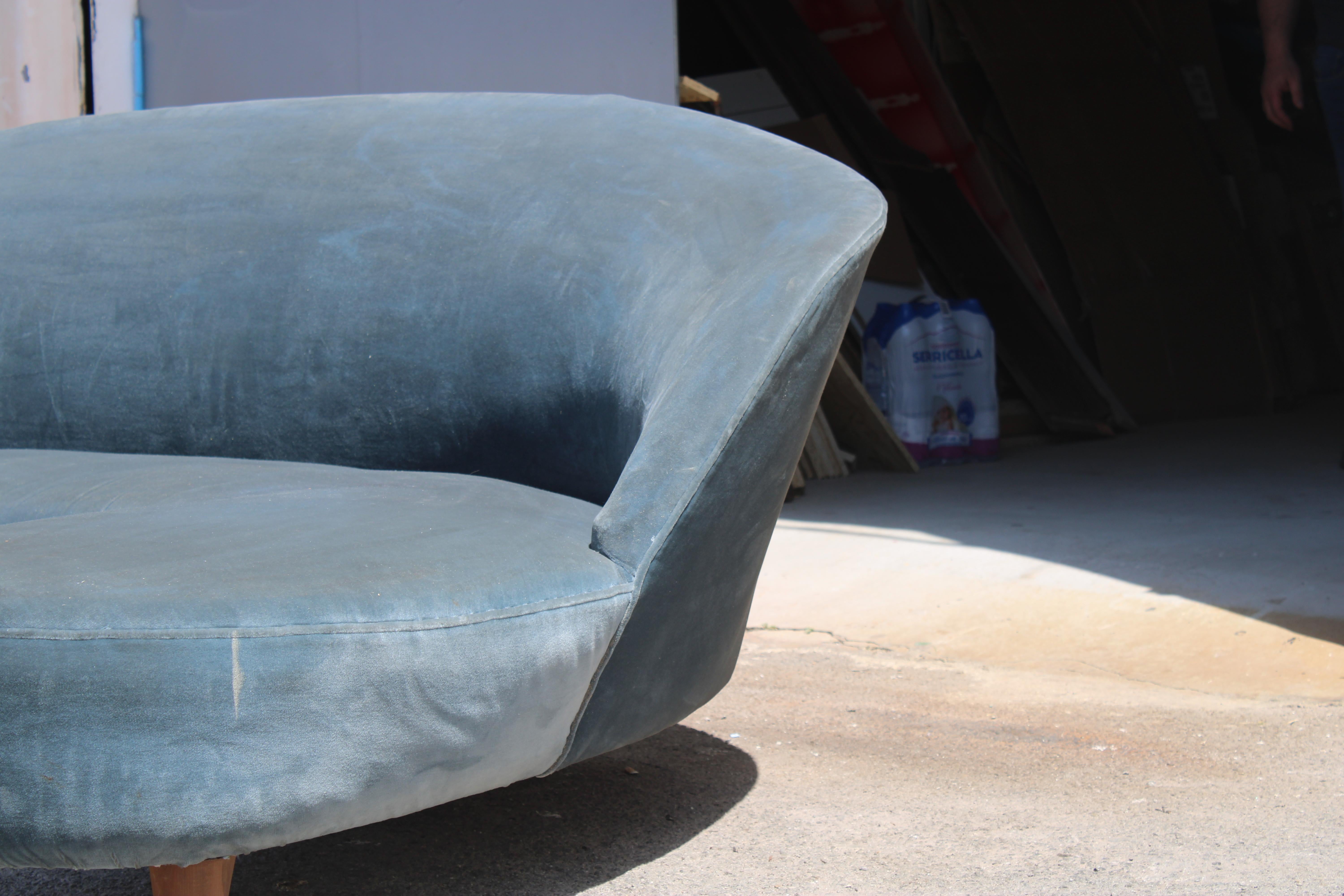Bomerang Sofà Mid-century Italian Design Cesare Lacca 1950s Blu Velvet en vente 11