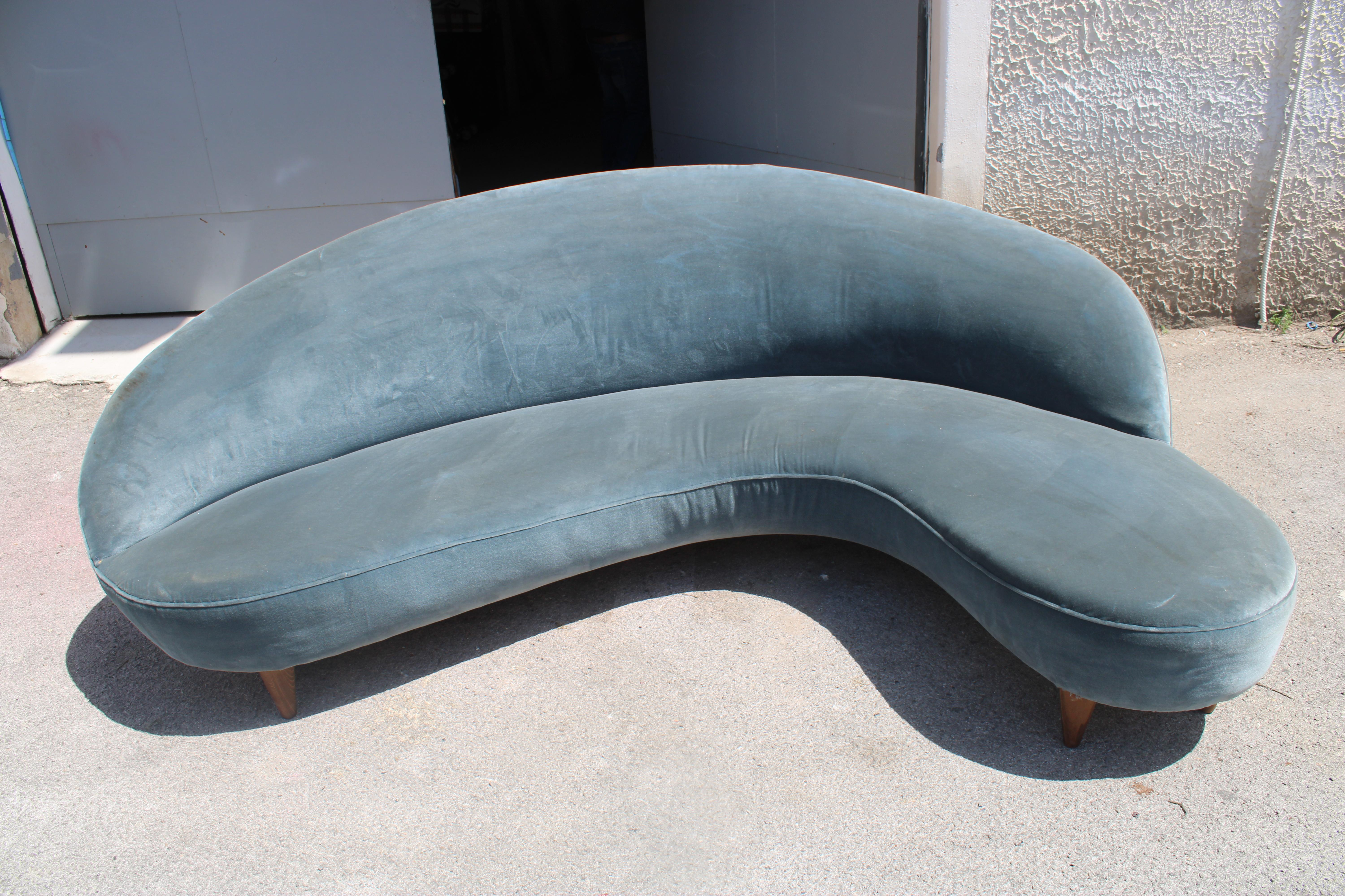 Bomerang Sofà Mid-century Italian Design Cesare Lacca 1950s Blu Velvet en vente 12