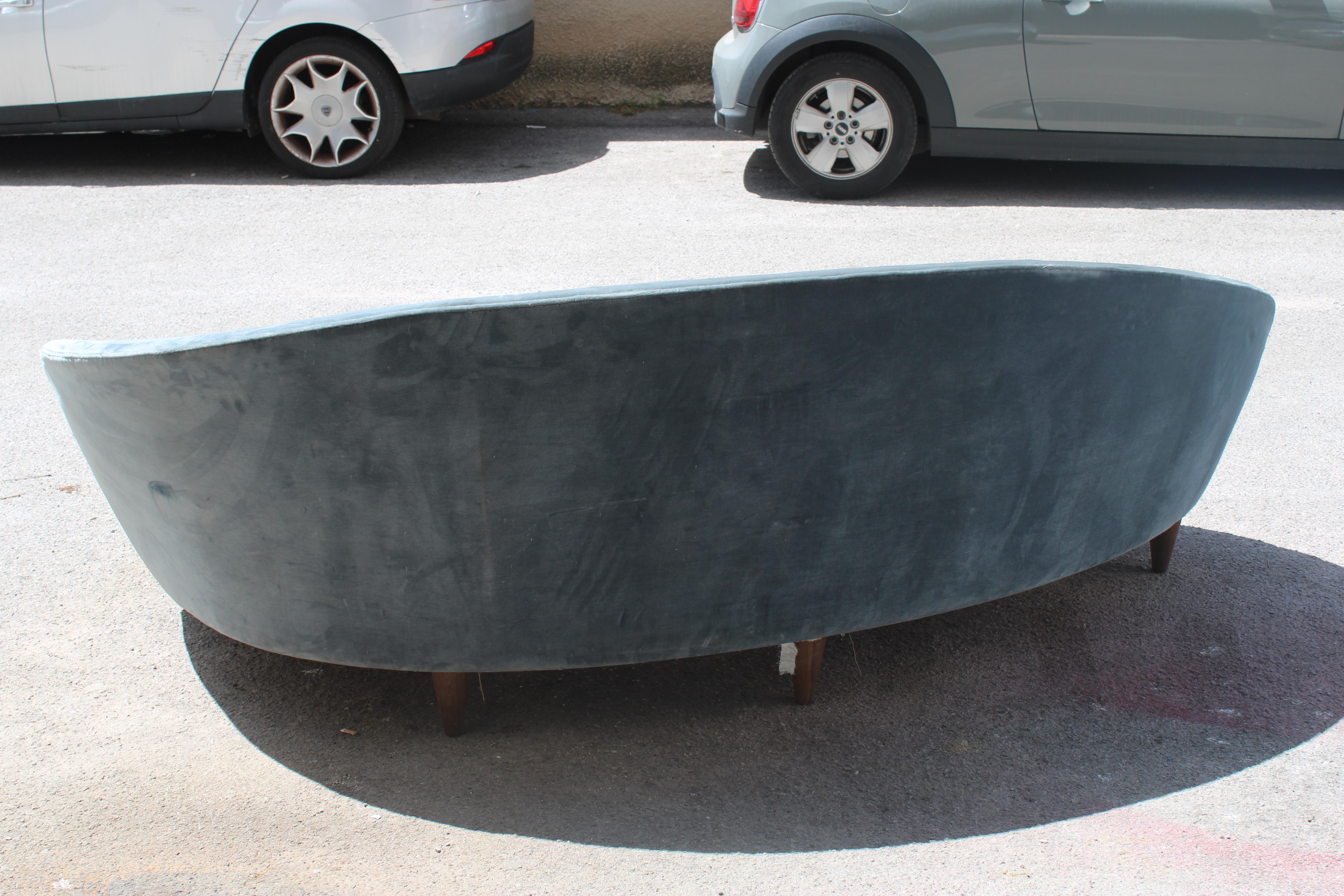 Bomerang Sofà Mid-century Italian Design Cesare Lacca 1950s Blu Velvet Bon état - En vente à Palermo, Sicily