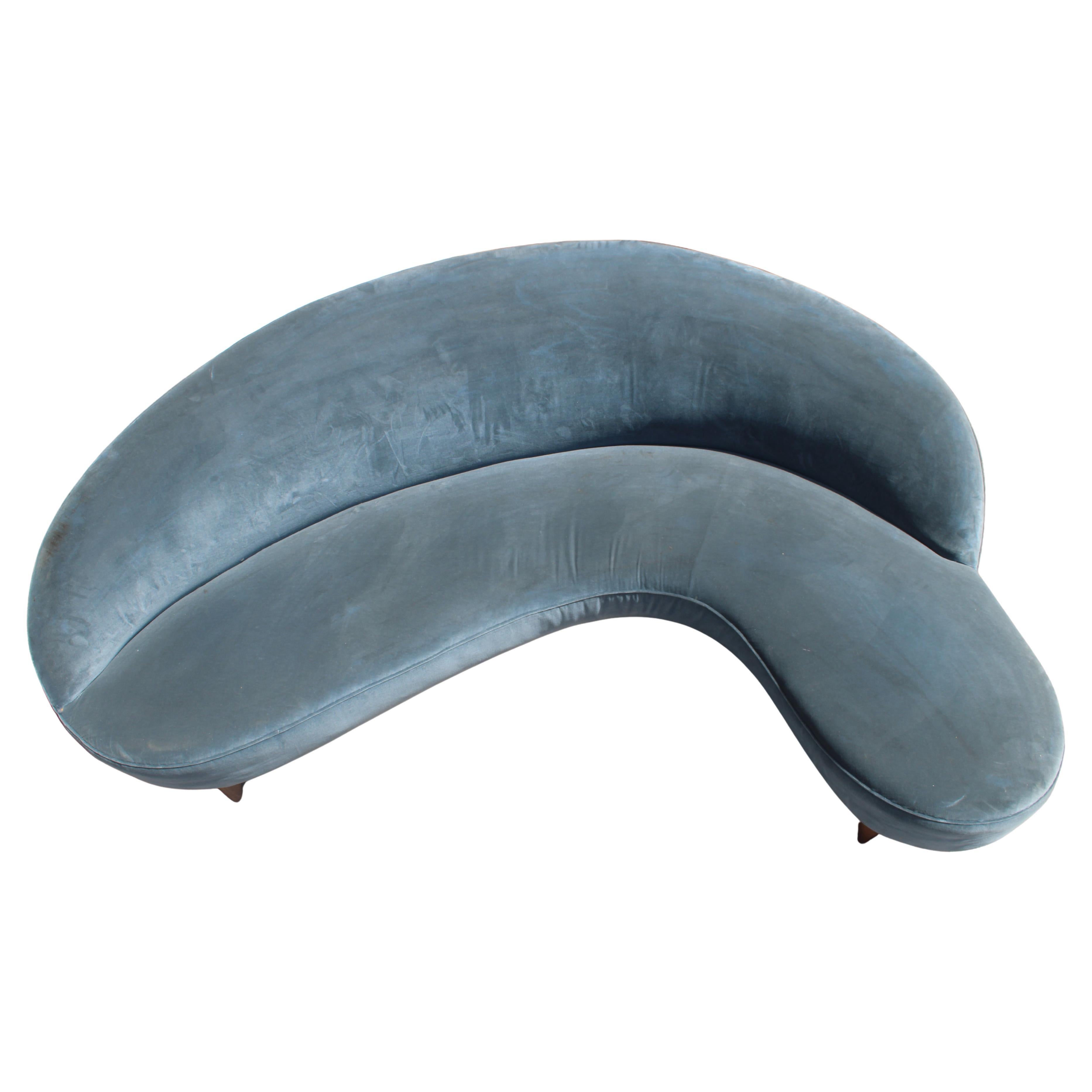 Bomerang Sofà Mid-century Italian Design Cesare Lacca 1950s Blu Velvet en vente