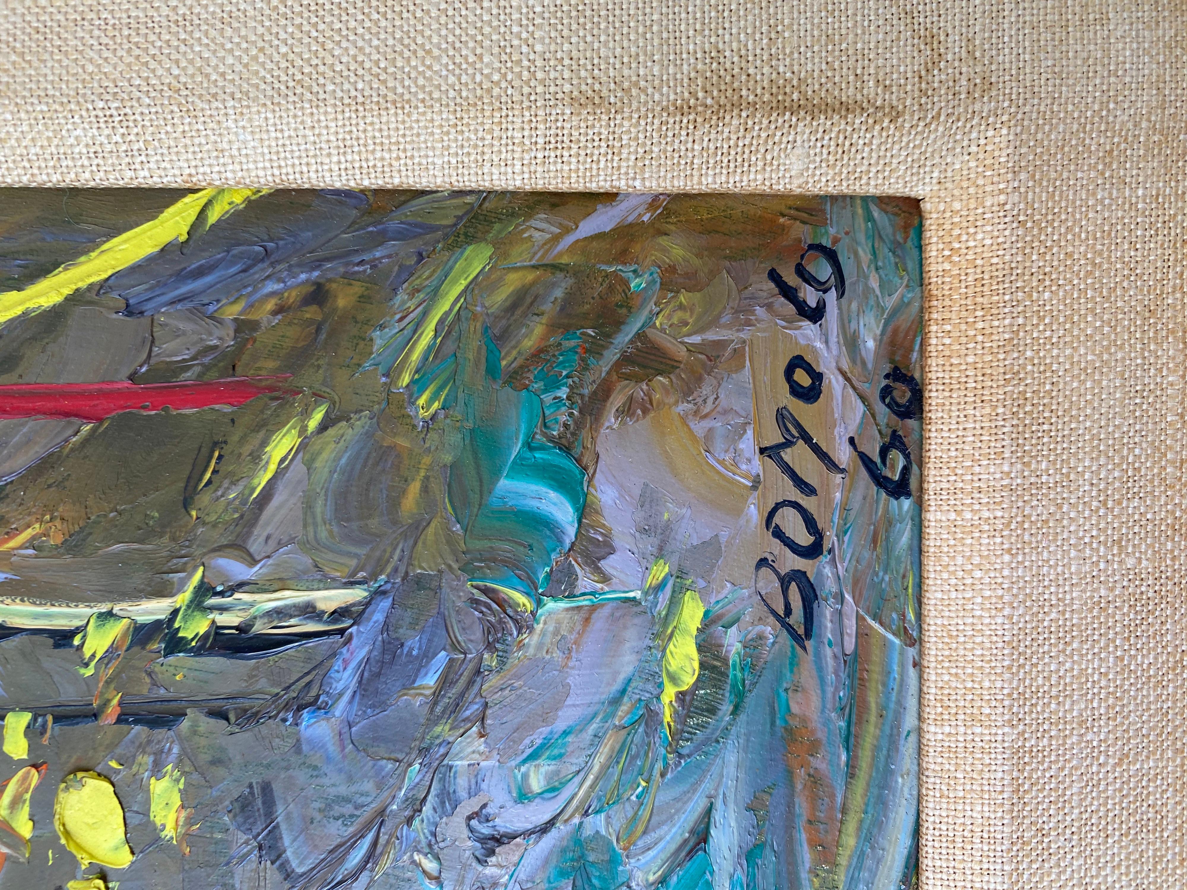 Bomolo huile sur toile peinture abstraite signée en bas à droite 1960. Connu à l'époque sous le nom de 