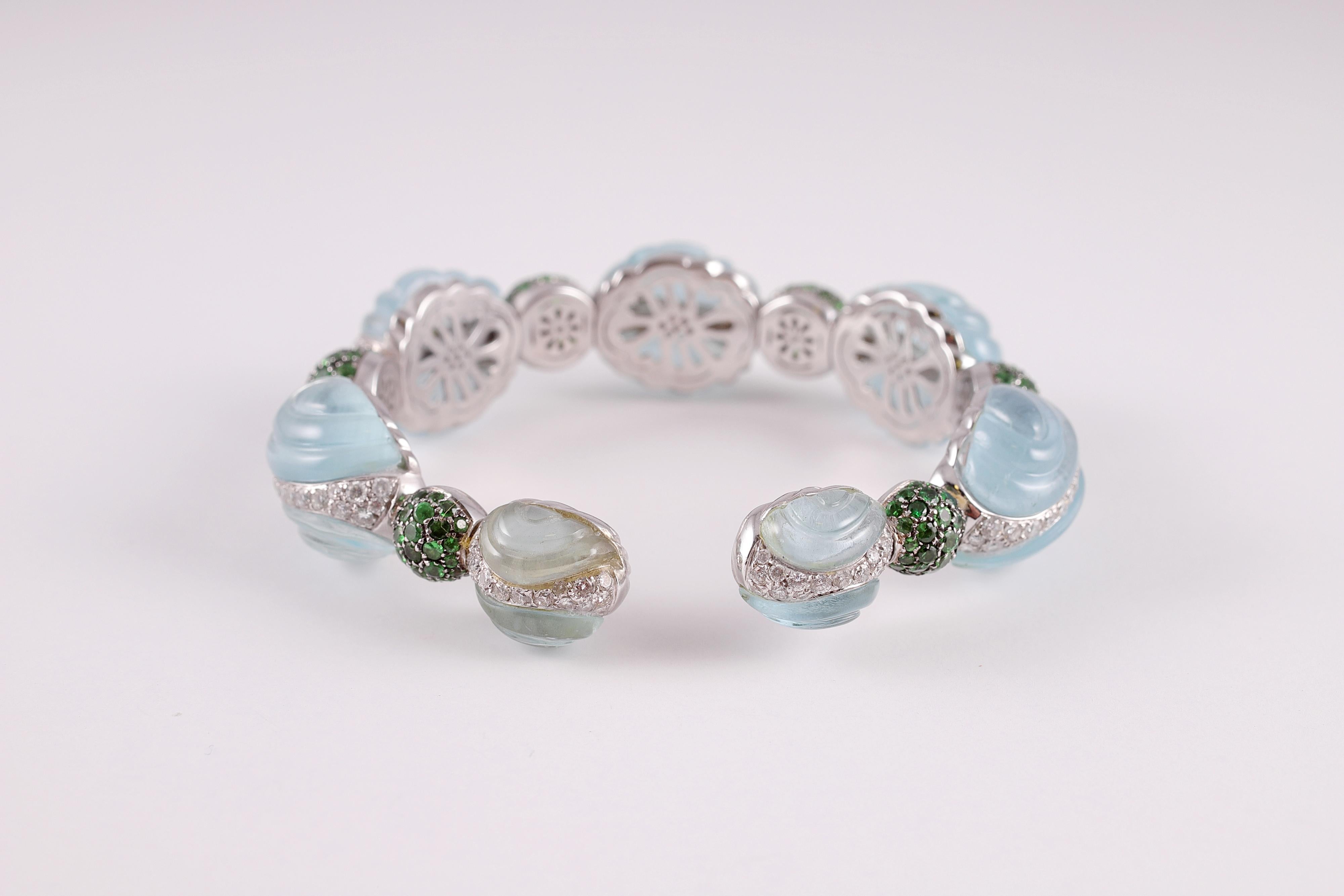 David Morris „Bon“-Armband  Aquamarin- Tsavorit-Diamant für Damen oder Herren im Angebot