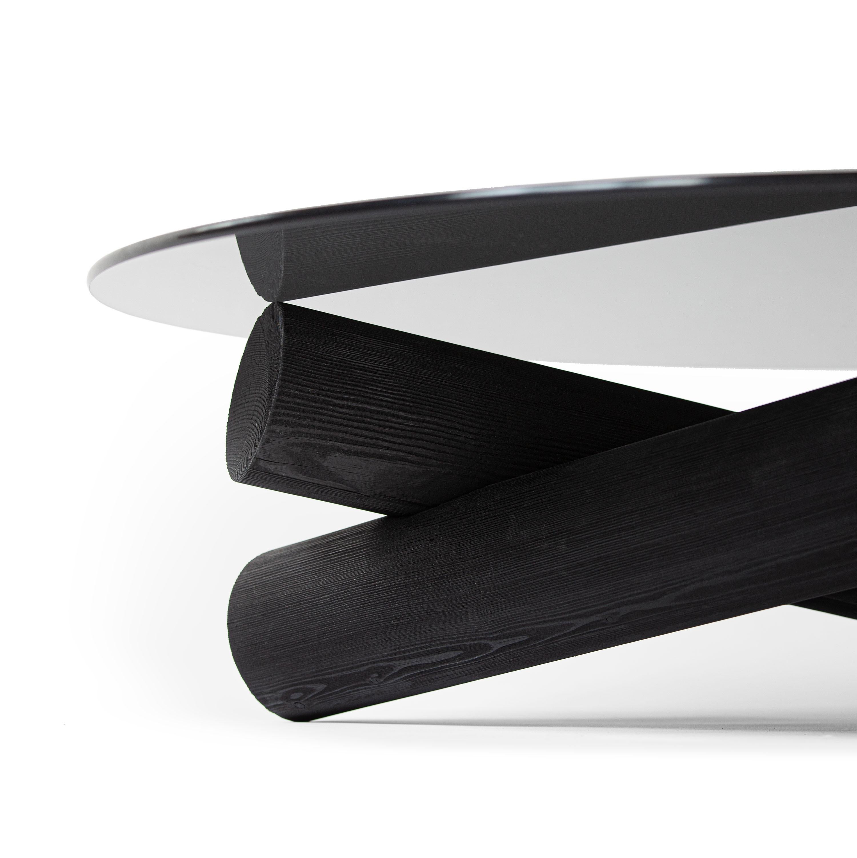 Hand-Crafted Bon Coffee Table from Ringvide, Black Oil, Black Glass Top, Scandinavian For Sale