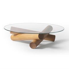 Bon Couchtisch aus Ringvide, Kiefernholz, Glasplatte, skandinavisch