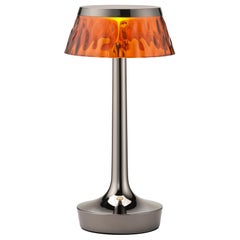 Bon Jour Unplugged Table Lamp in Black Chrome & Crown in Amber