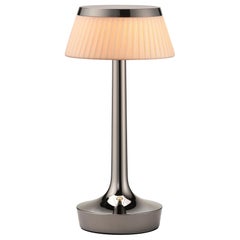 Bon Jour Unplugged Table Lamp in Black Chrome & Crown in Fabric