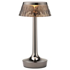 Bon Jour Unplugged Table Lamp in Black Chrome & Crown in Fumee
