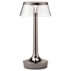 Bon Jour Unplugged Table Lamp in Black Chrome & Crown in Transaparent