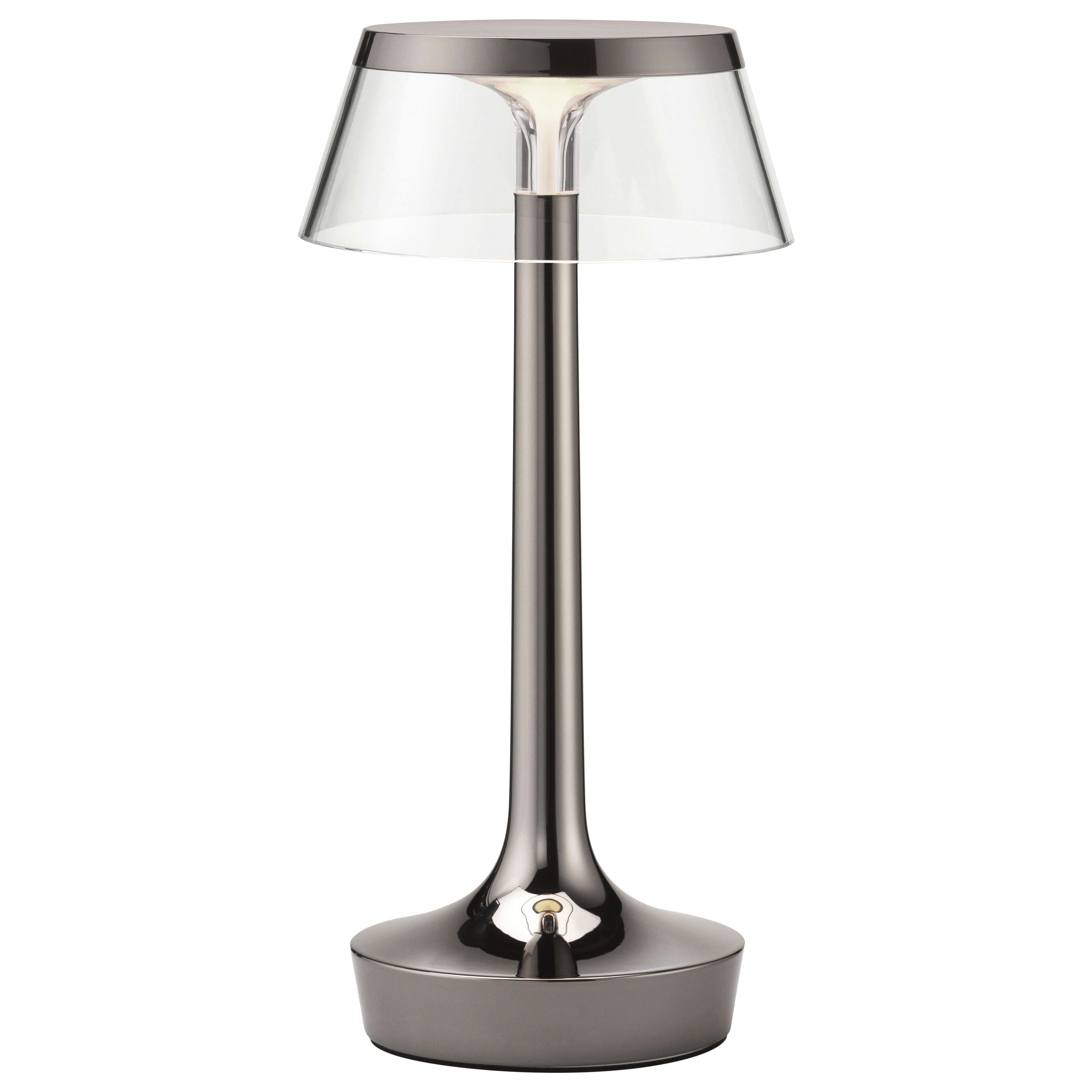 Bon Jour Unplugged Table Lamp in Black Chrome 
Crown in Transparent, 2025 For Sale