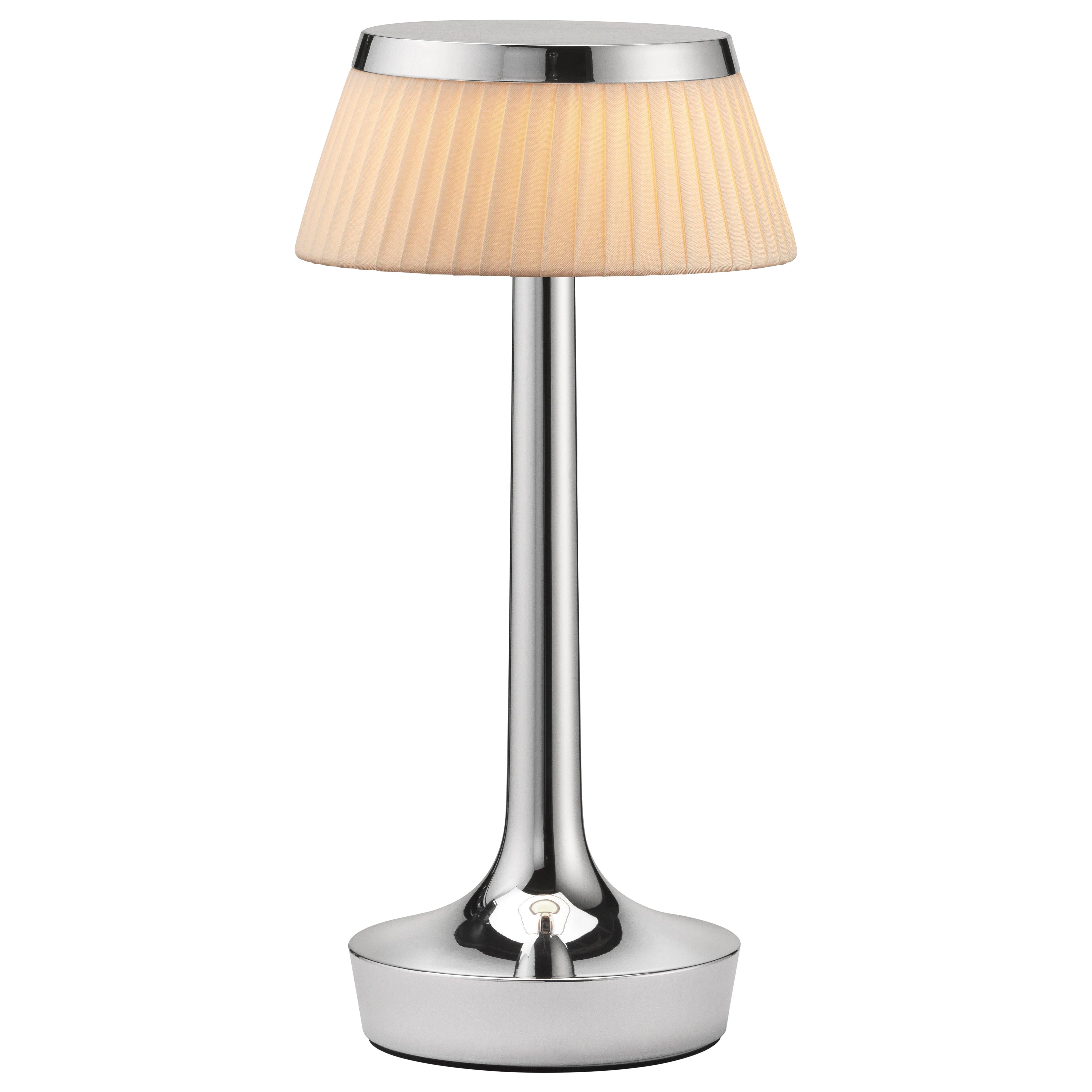 Bon Jour Unplugged Tischleuchte in Chrom & Krone in Stoff, 2025