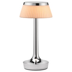 Bon Jour Unplugged Table Lamp in Chrome & Crown in Fabric