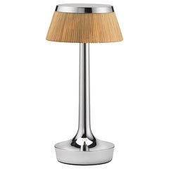 Bon Jour Unplugged Table Lamp in Chrome & Crown in Rattan