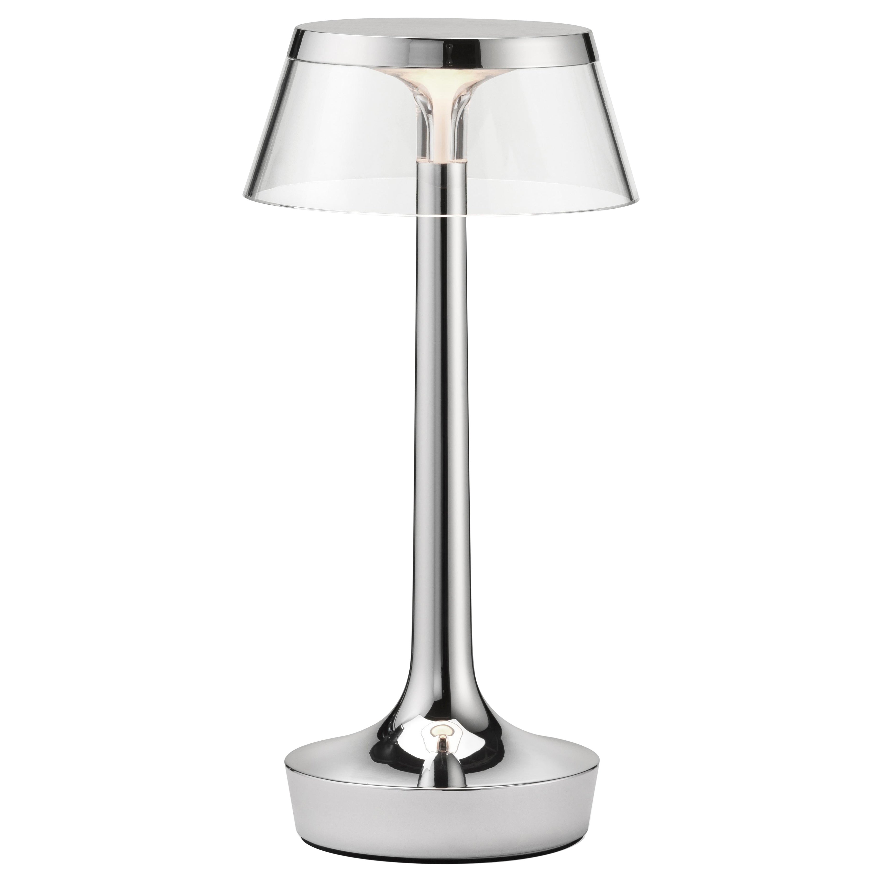 Bon Jour Unplugged Table Lamp in Chrome & Crown in Transaparent