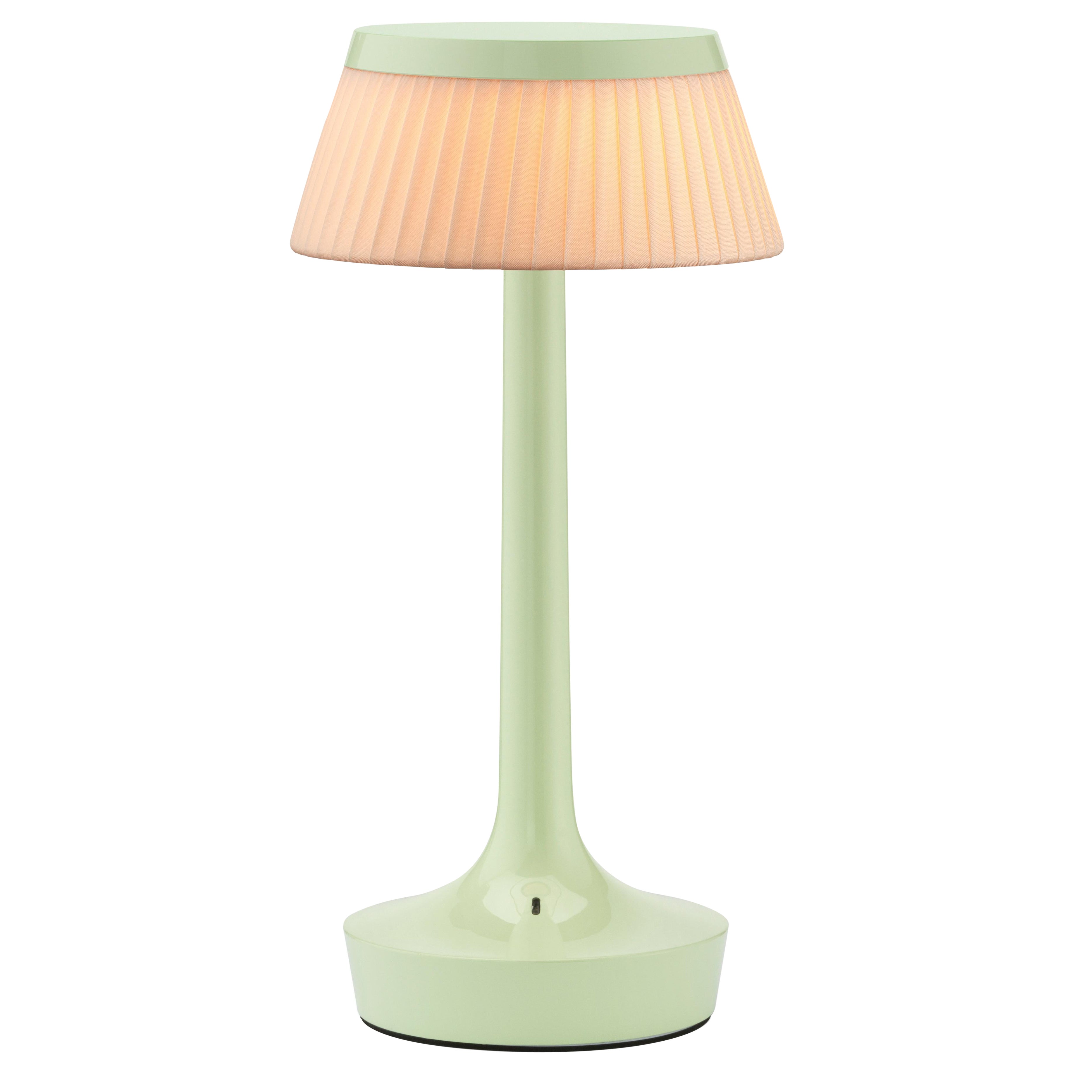 Bon Jour Unplugged Table Lamp in Fresh Mint & Crown in Fabric For Sale