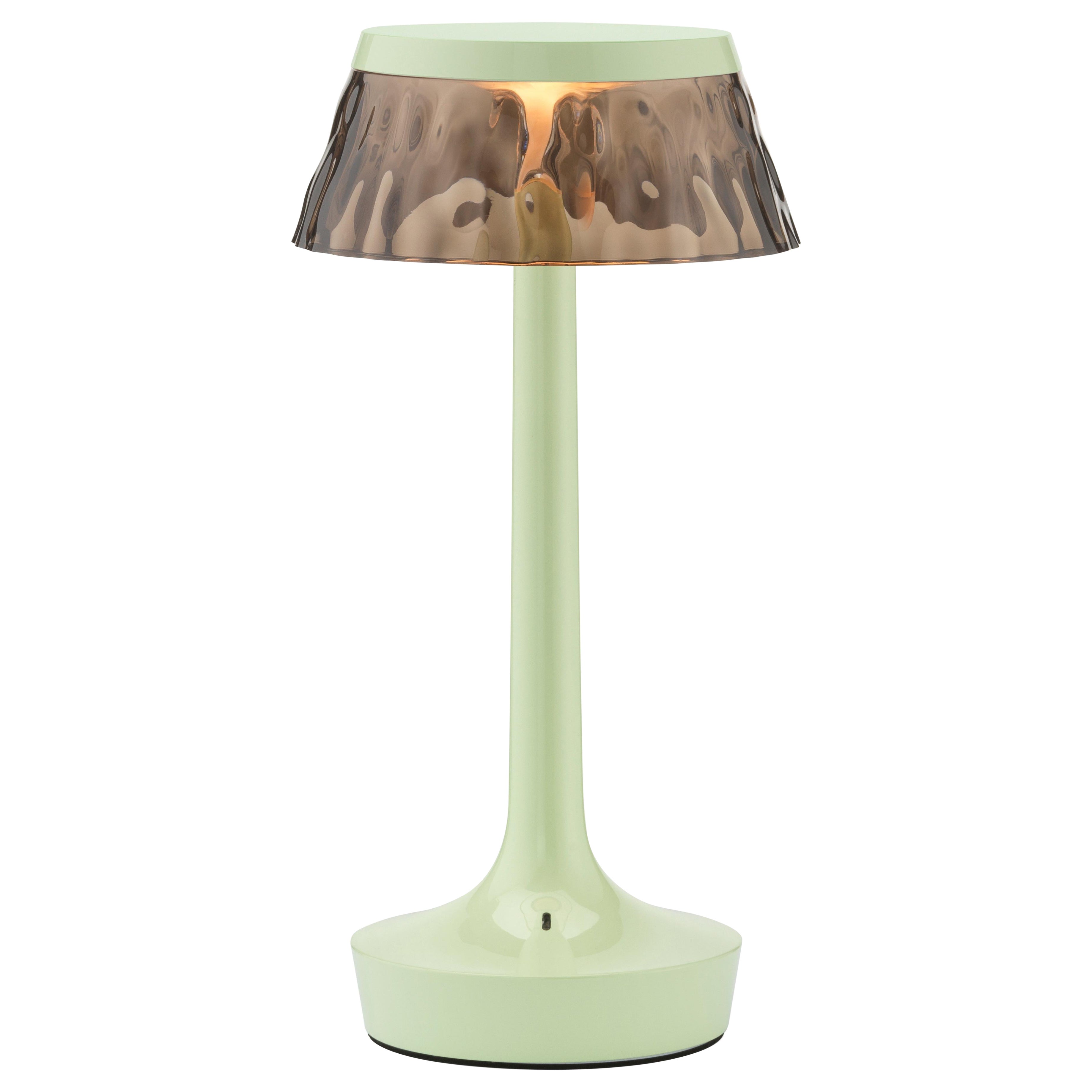 Bon Jour Unplugged Table Lamp in Fresh Mint & Crown in Fumee
