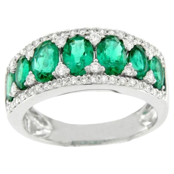 Bon ton ring white gold brilliant emeralds For Sale