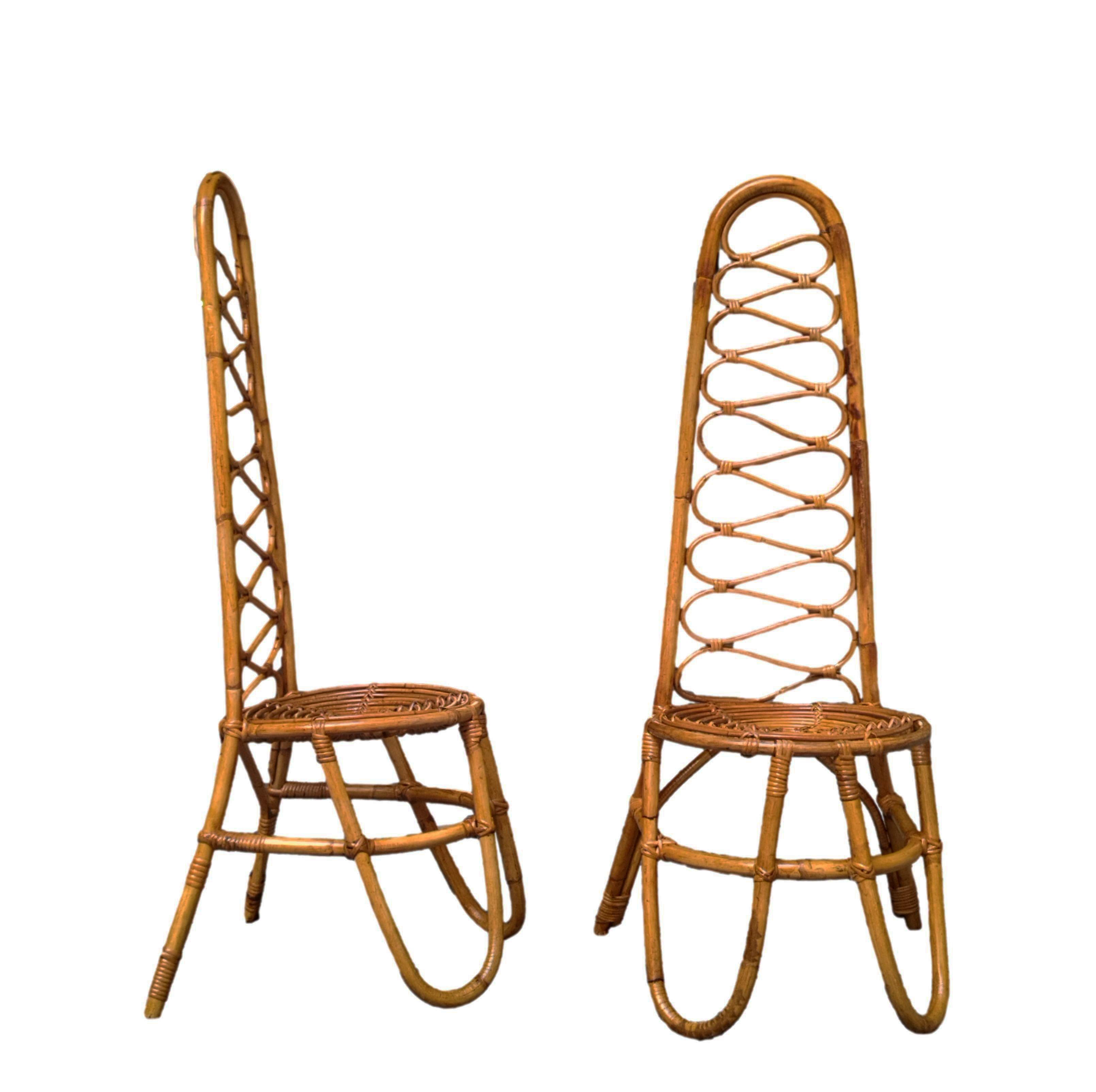 Bonacina Attrib. Paar Stühle aus Rattan und Bambus mit hoher Rückenlehne, Italien, 1960er Jahre (Italienisch) im Angebot