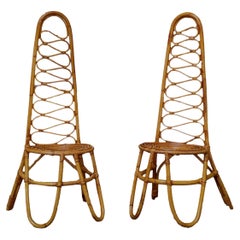 Bonacina Attrib. Pair of Rattan and Bamboo Hight-Backed Chairs, Italy, 1960s