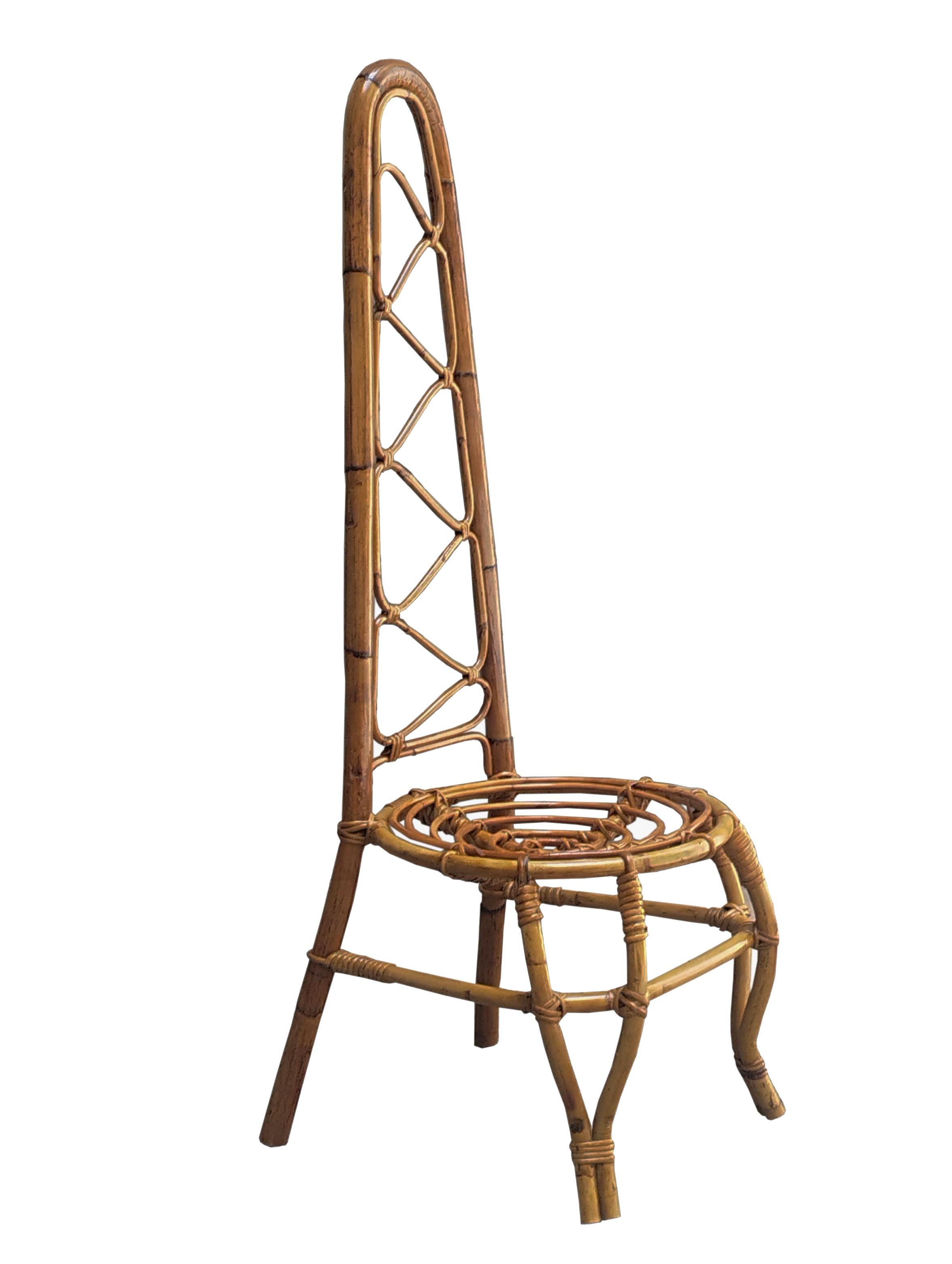 Mid-Century moderno Sedia con schienale alto in rattan e bambù, Italia, anni '60 in vendita