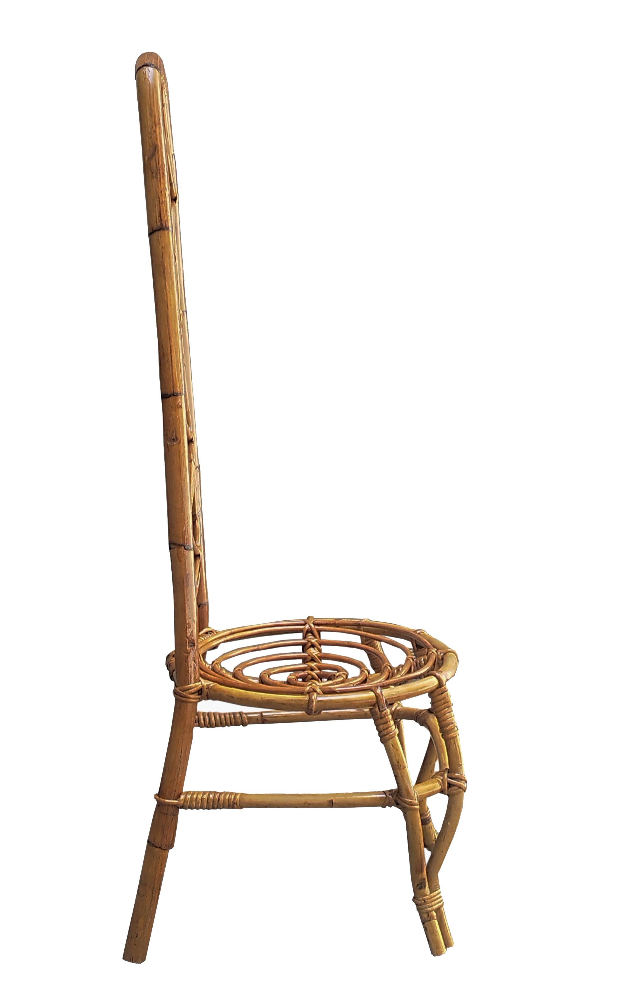 Italiano Sedia con schienale alto in rattan e bambù, Italia, anni '60 in vendita