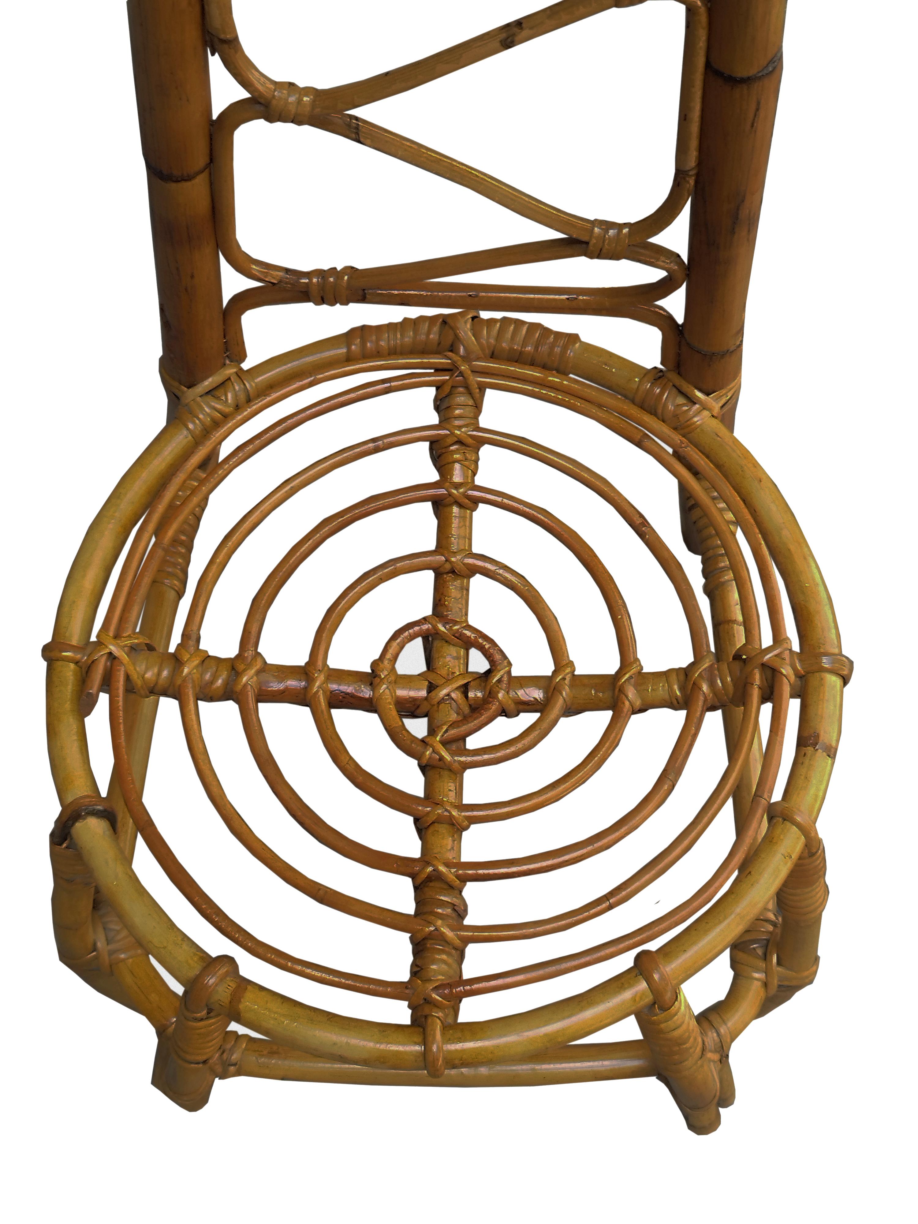 Metà XX secolo Sedia con schienale alto in rattan e bambù, Italia, anni '60 in vendita