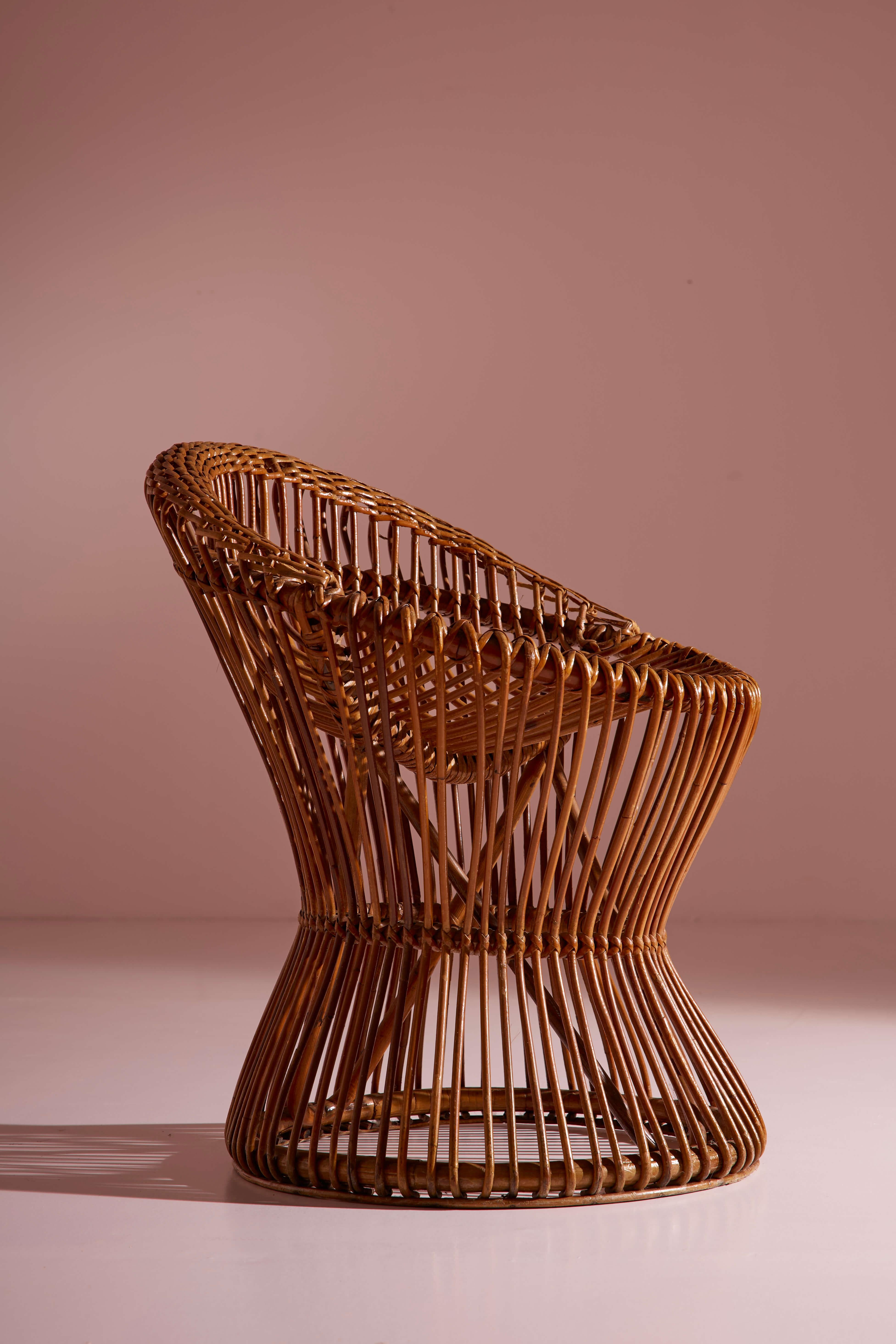 Sergio Asti bamboo and cane stool model BCu 1 for Bonacina , Italy, 1960s For Sale 3