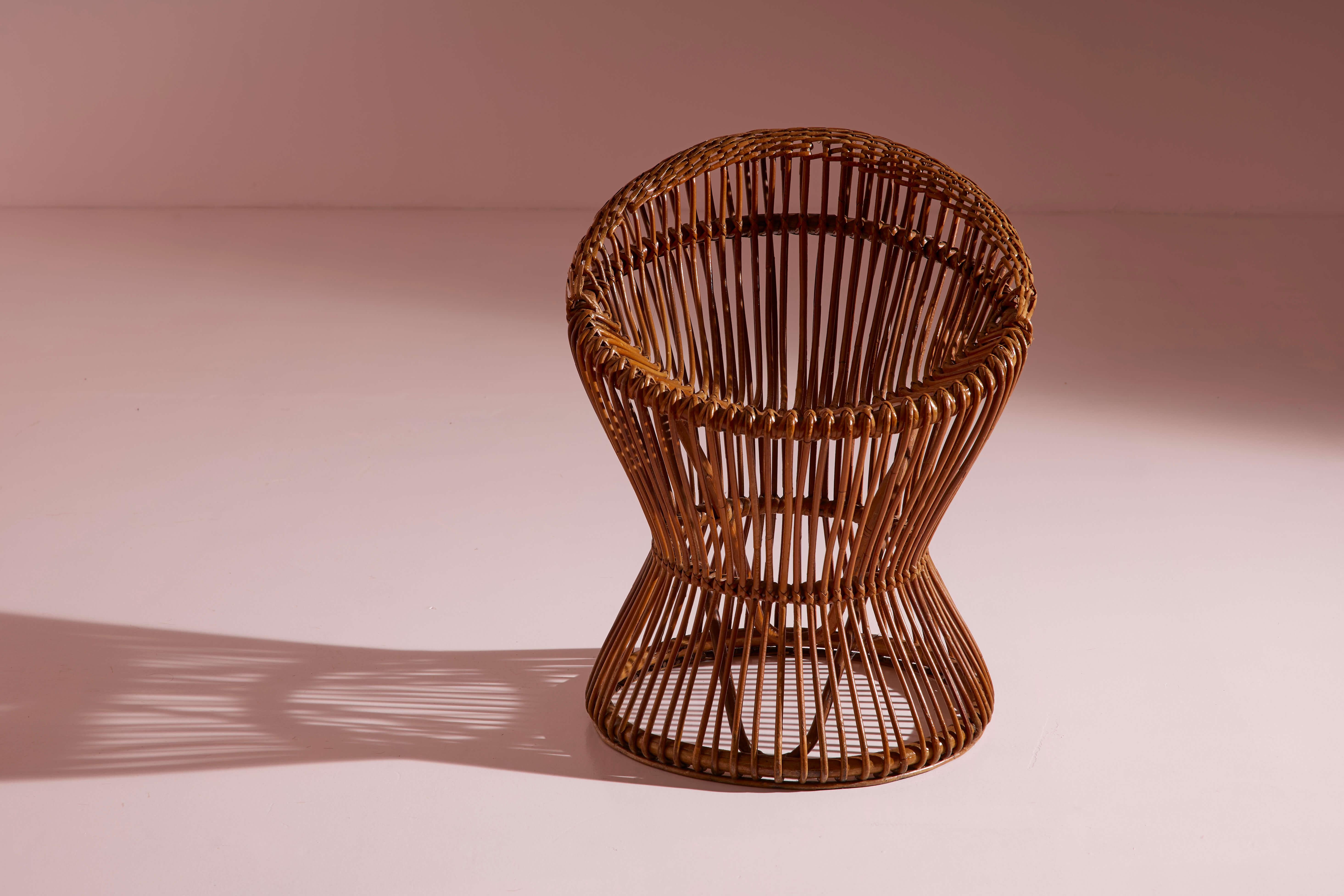 Italian Sergio Asti bamboo and cane stool model BCu 1 for Bonacina , Italy, 1960s For Sale