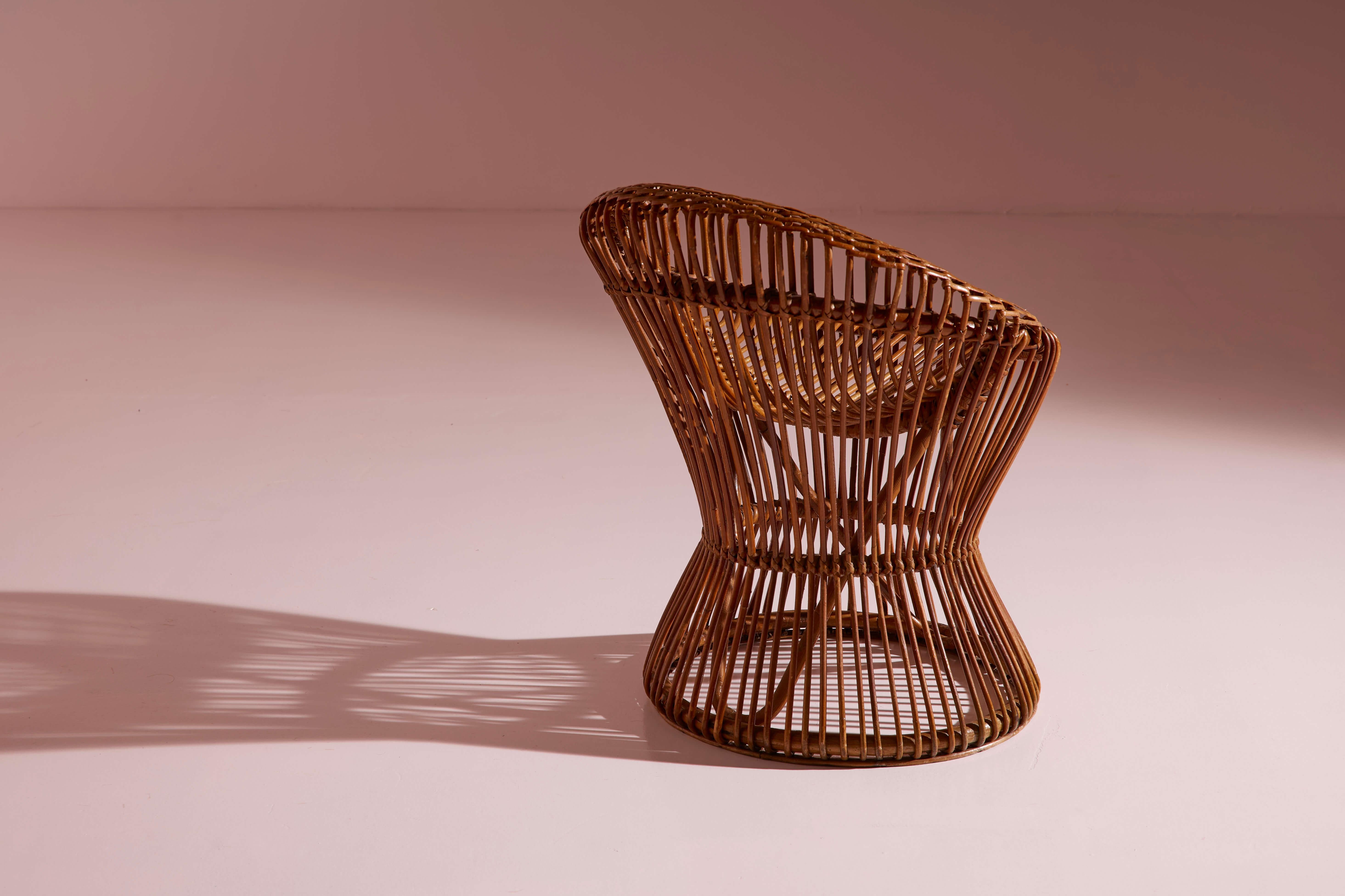 Mid-20th Century Sergio Asti bamboo and cane stool model BCu 1 for Bonacina , Italy, 1960s For Sale
