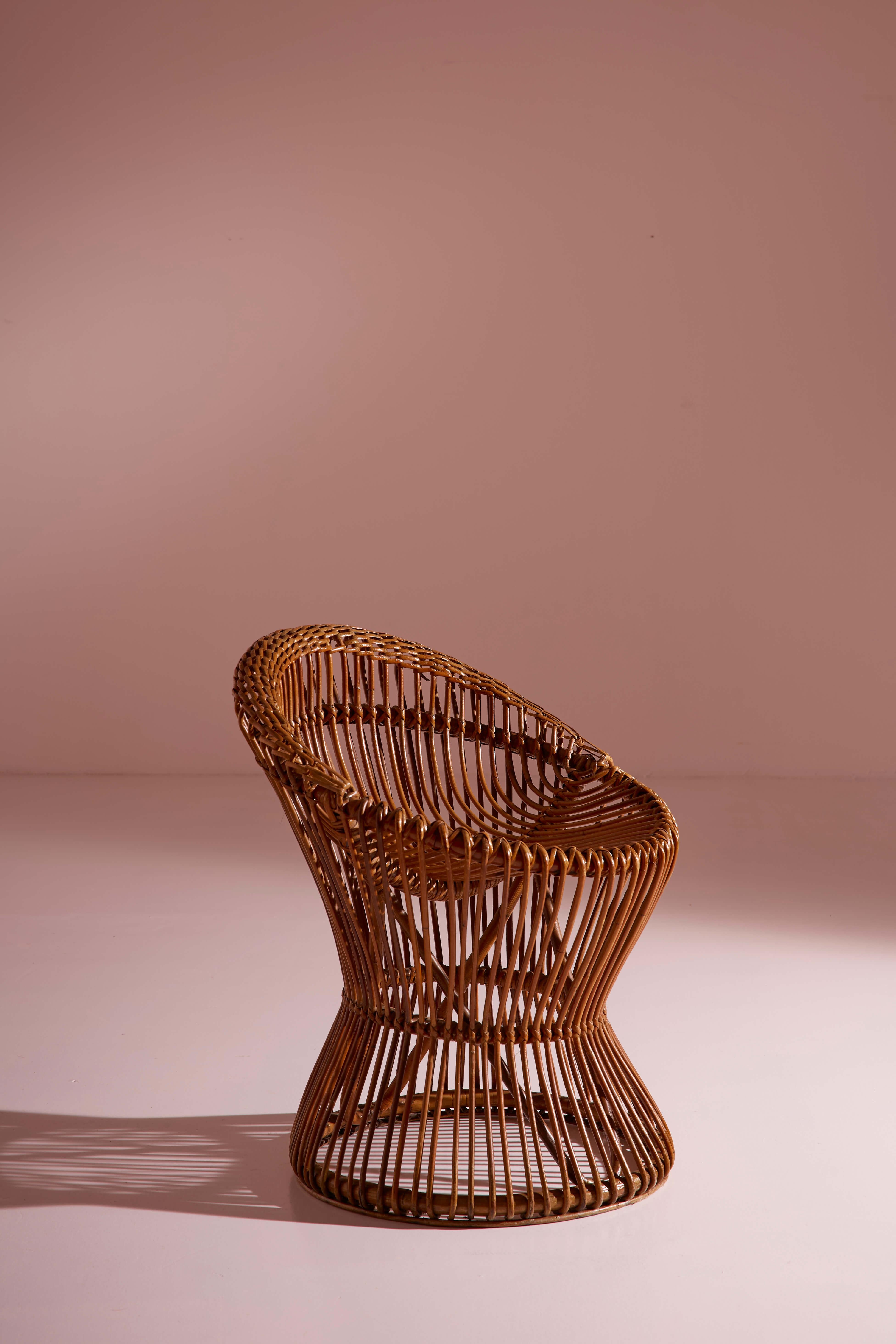 Bamboo Sergio Asti bamboo and cane stool model BCu 1 for Bonacina , Italy, 1960s For Sale